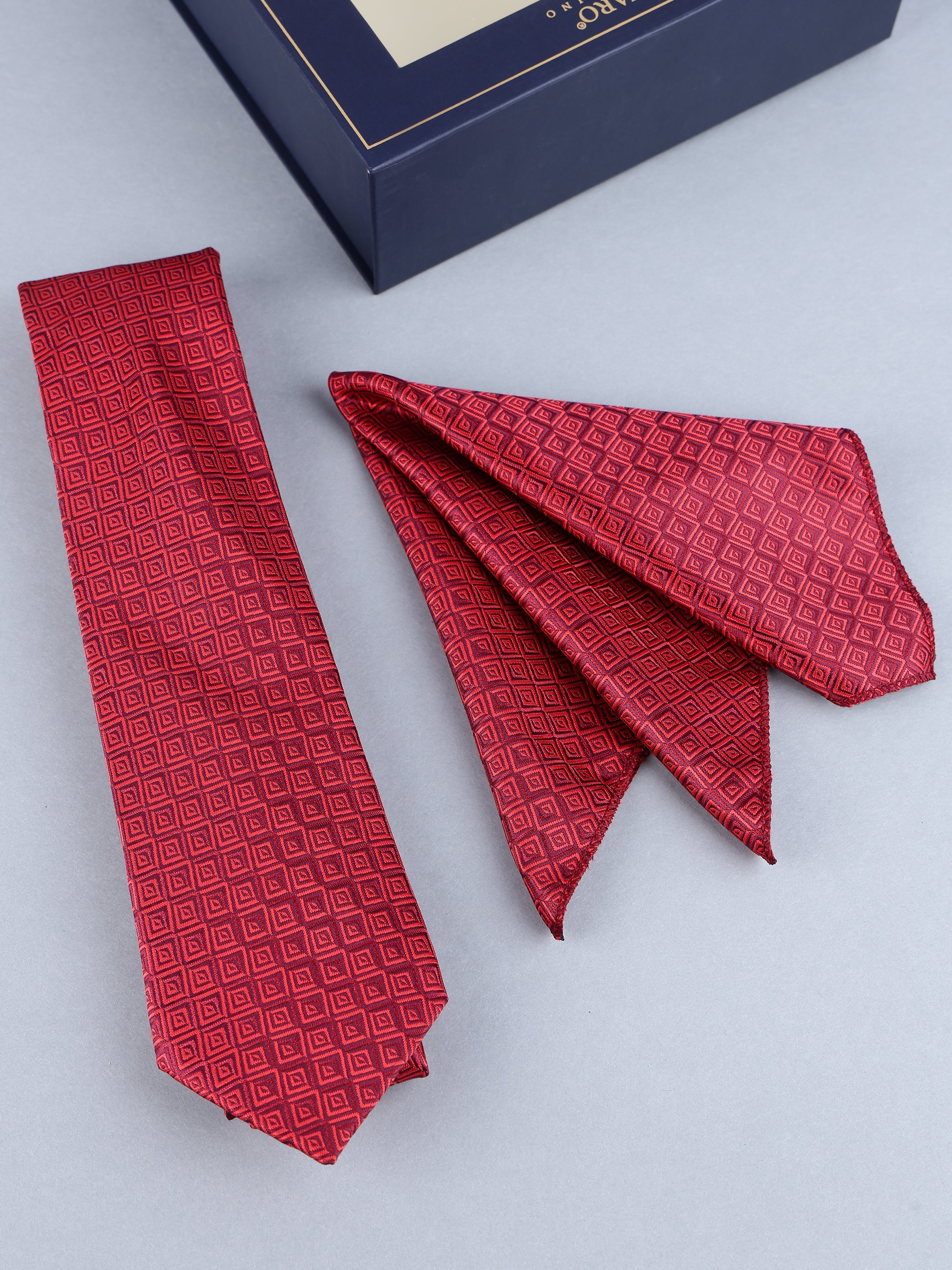 Maroon Geometric Necktie Gift Set