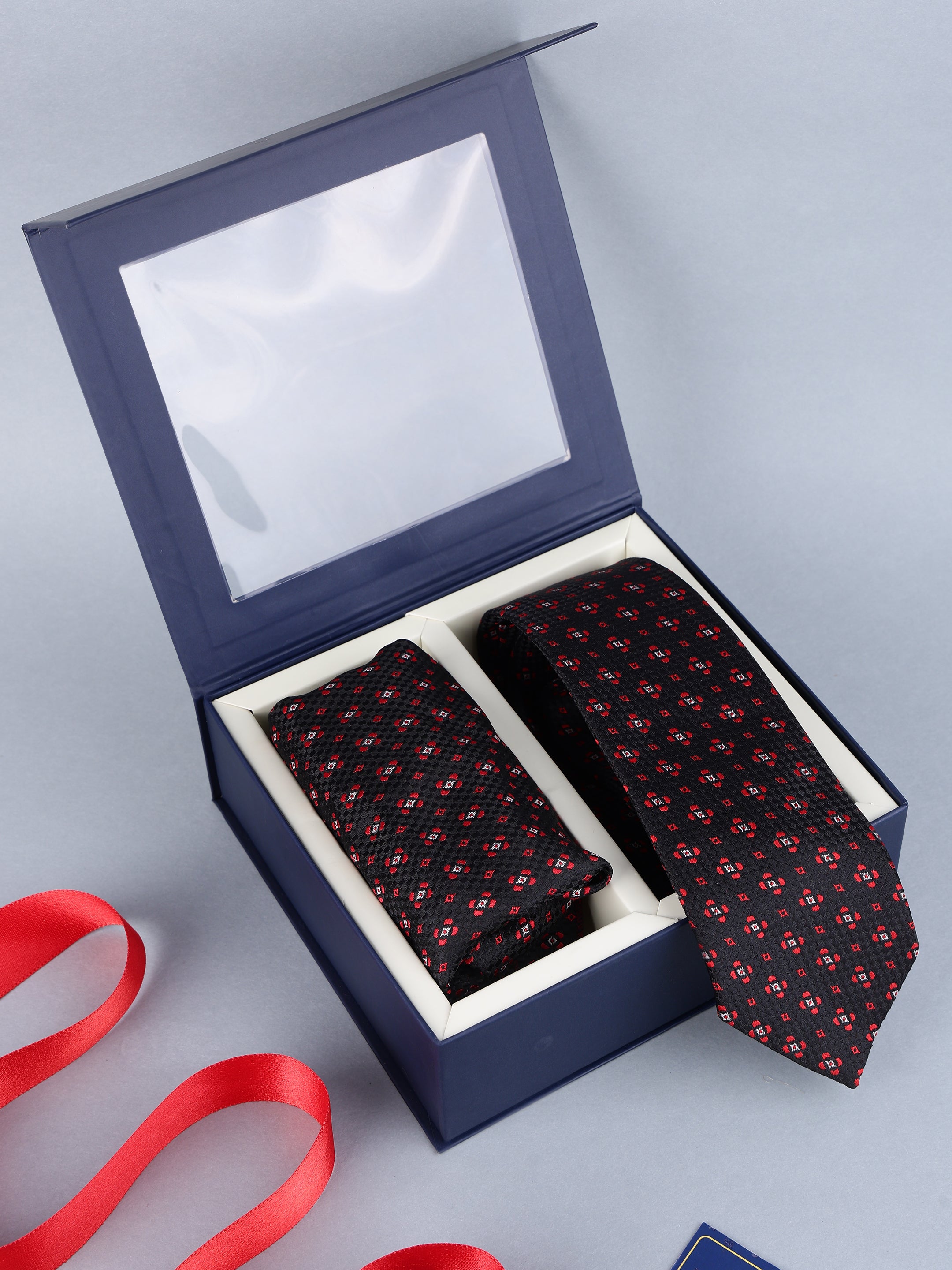 Black & Red Floral Necktie Gift Set