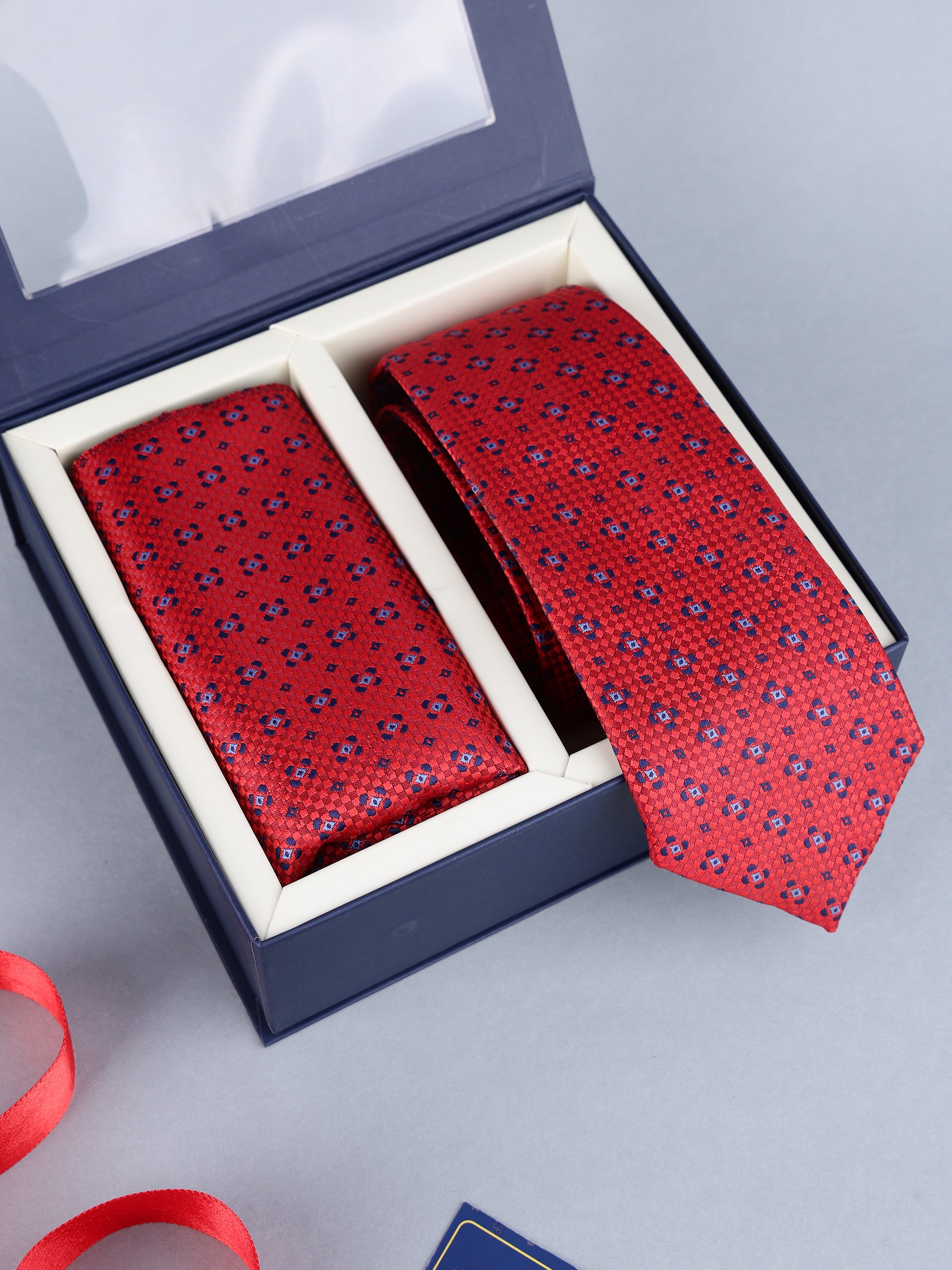 Red Floral Micro-Print Necktie Gift Set