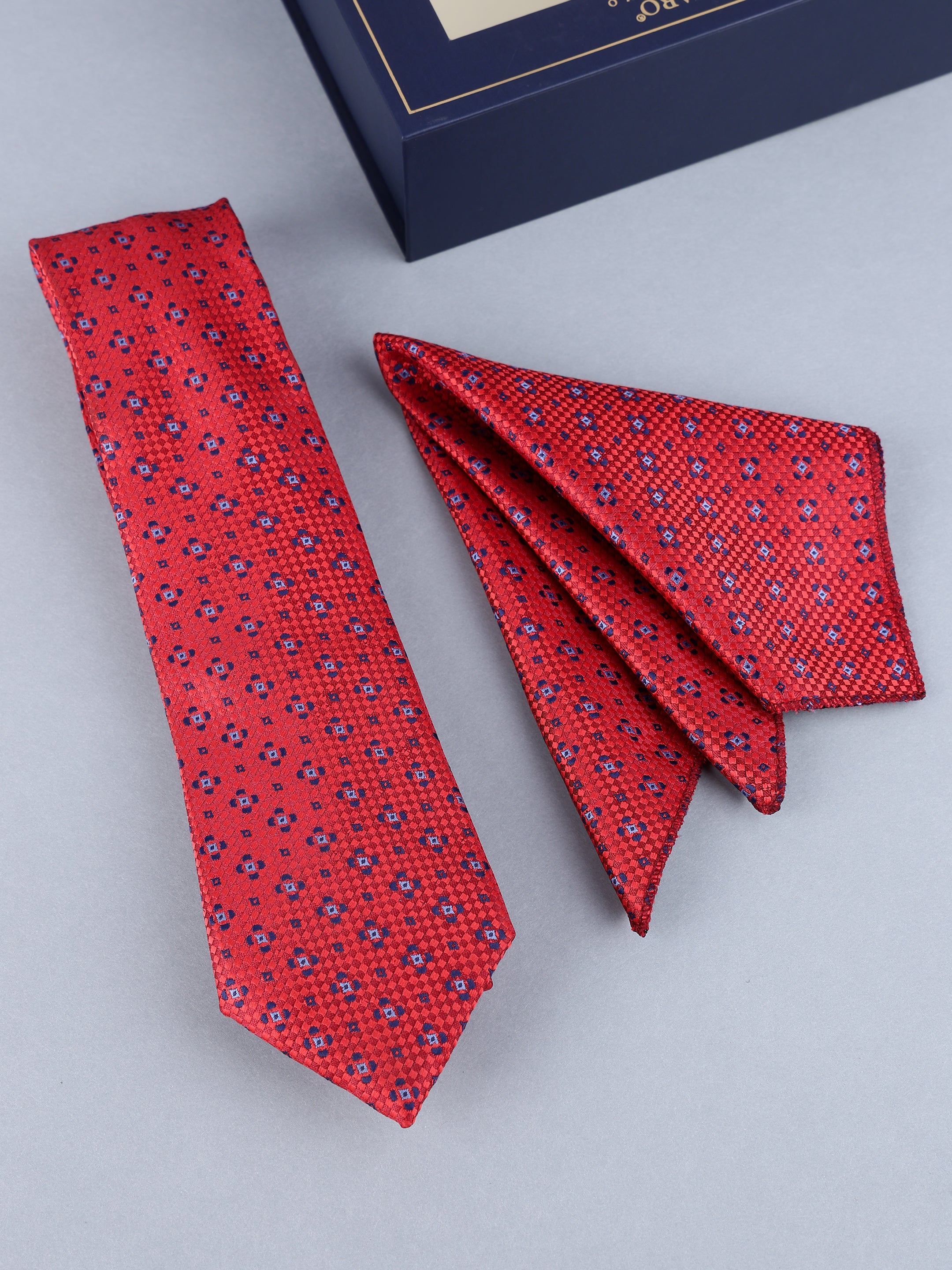 Red Floral Micro-Print Necktie Gift Set