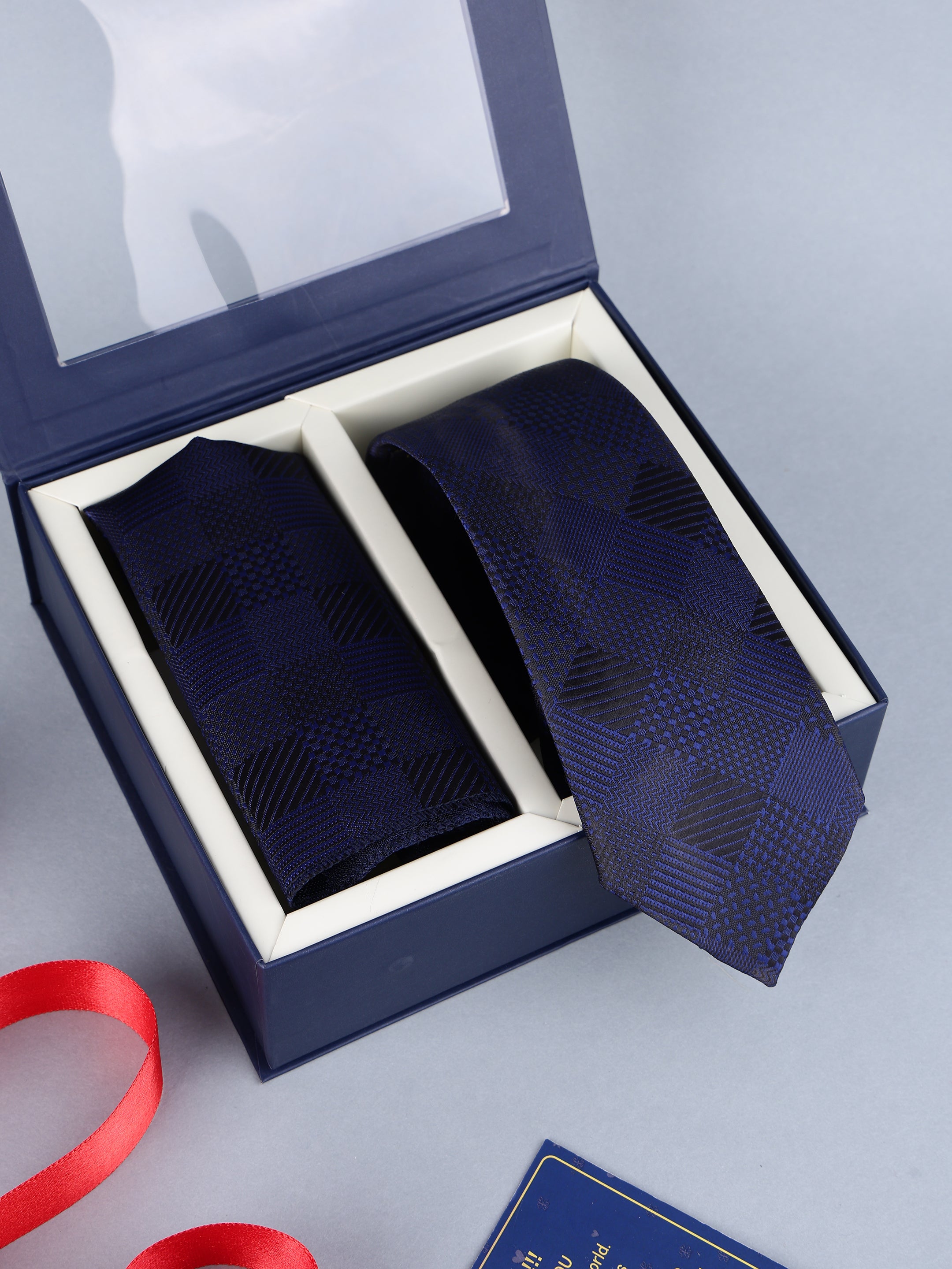 Navy Blue Checkered Necktie Gift Set