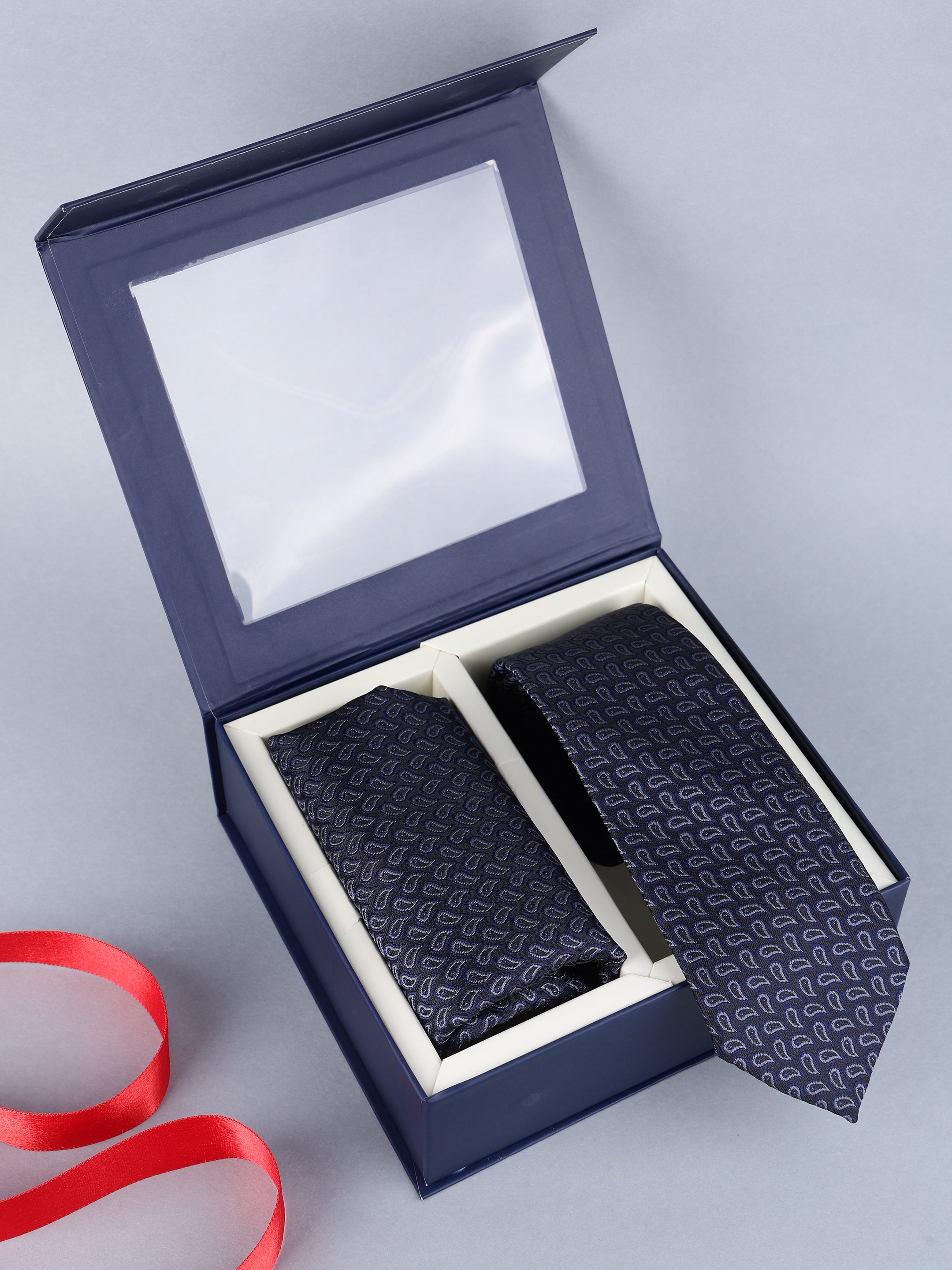Blue & Grey Micro Paisley Necktie Gift Set