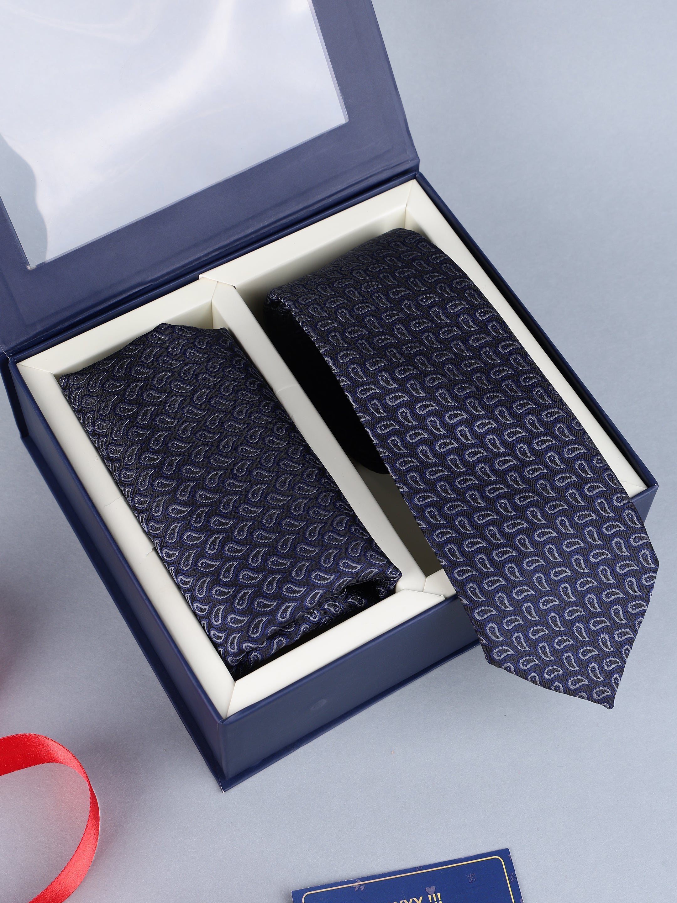 Blue & Grey Micro Paisley Necktie Gift Set