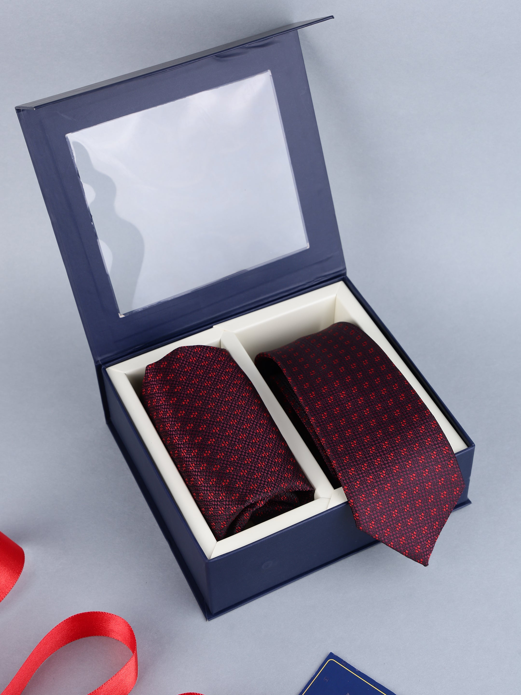 Maroon Geometric Necktie Gift Set