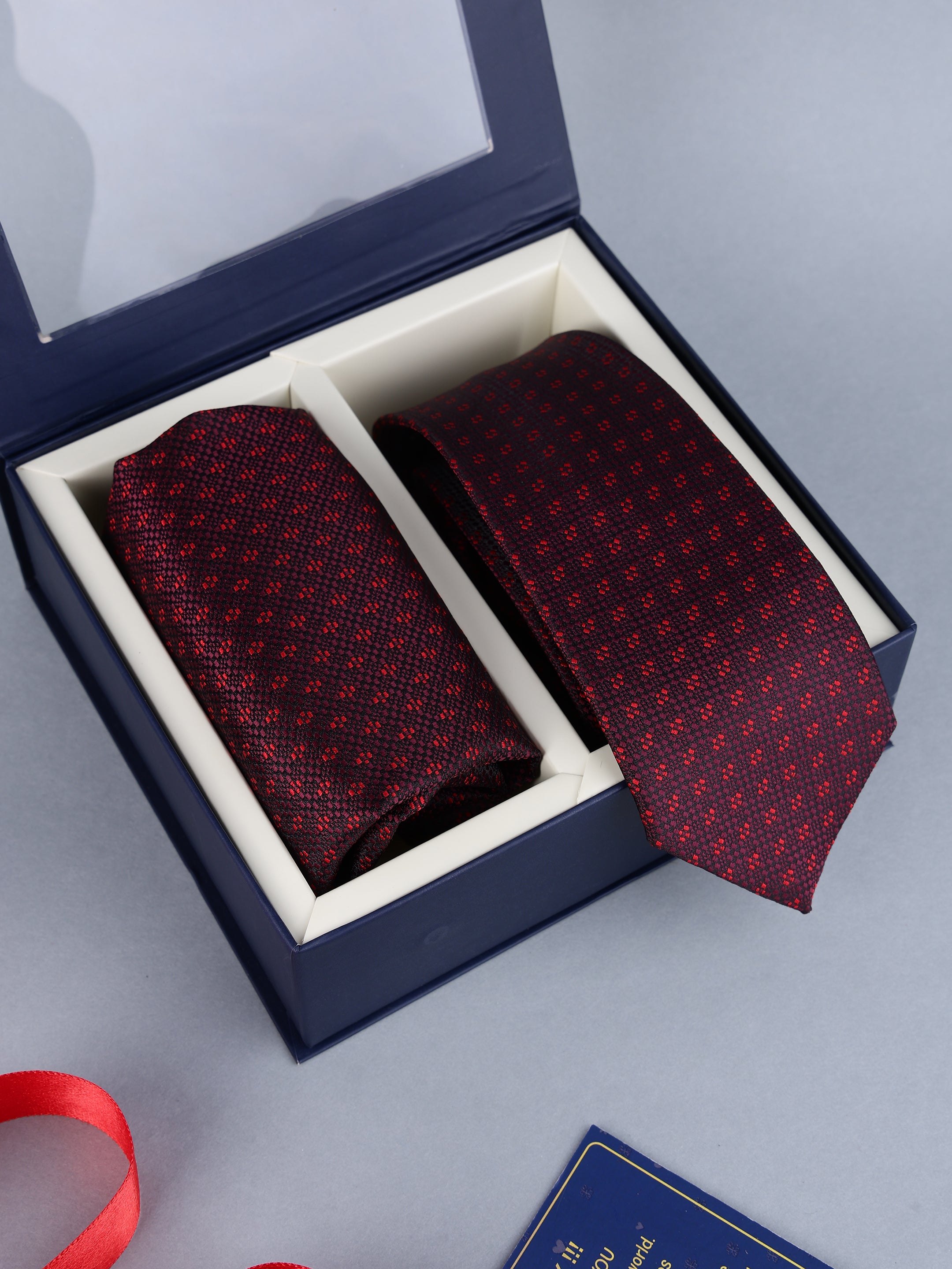 Maroon Geometric Necktie Gift Set