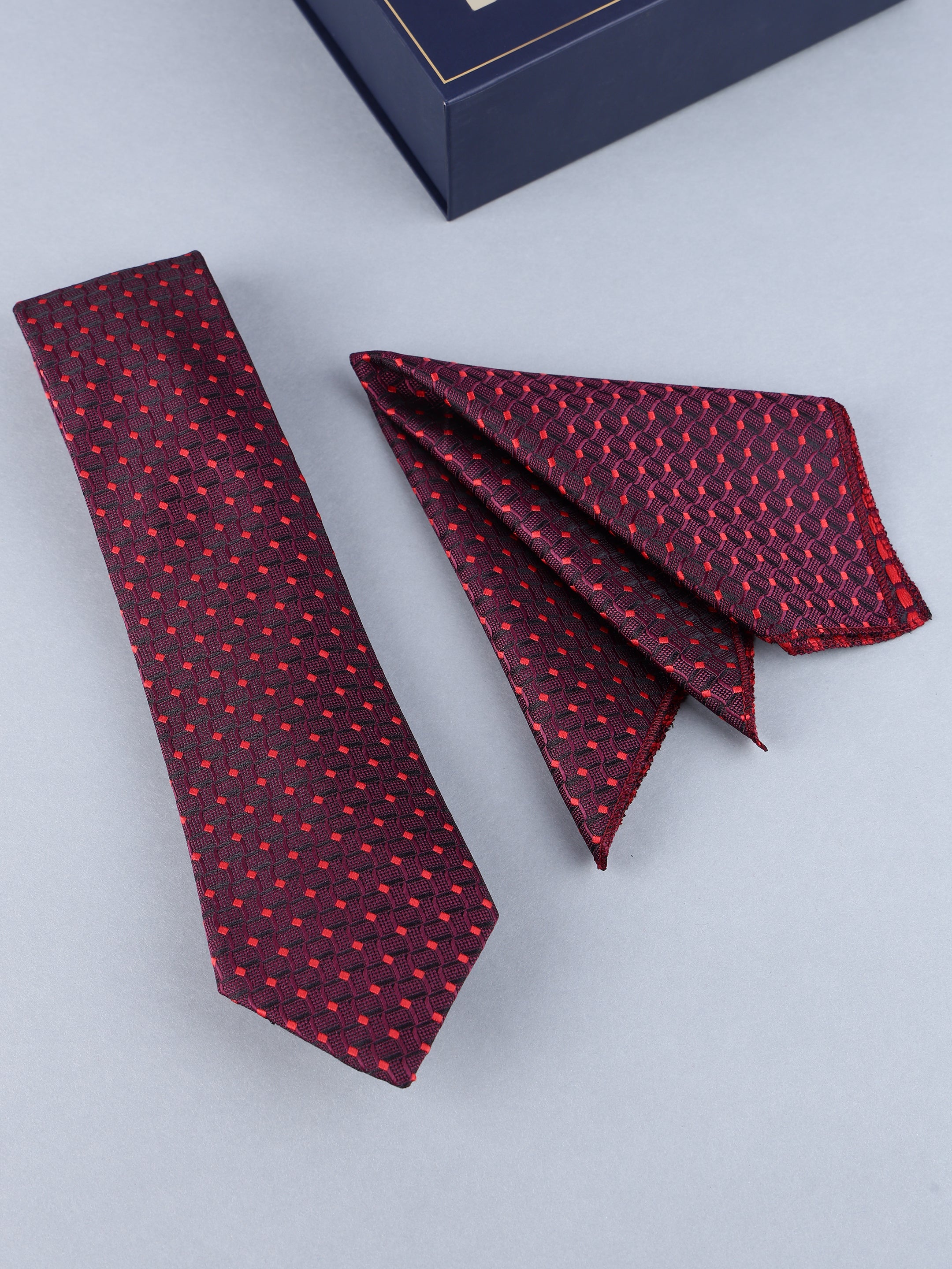 Maroon Geometric Necktie Gift Set