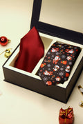 Santa Deep Black Necktie & Maroon Pocket Square Gift Set