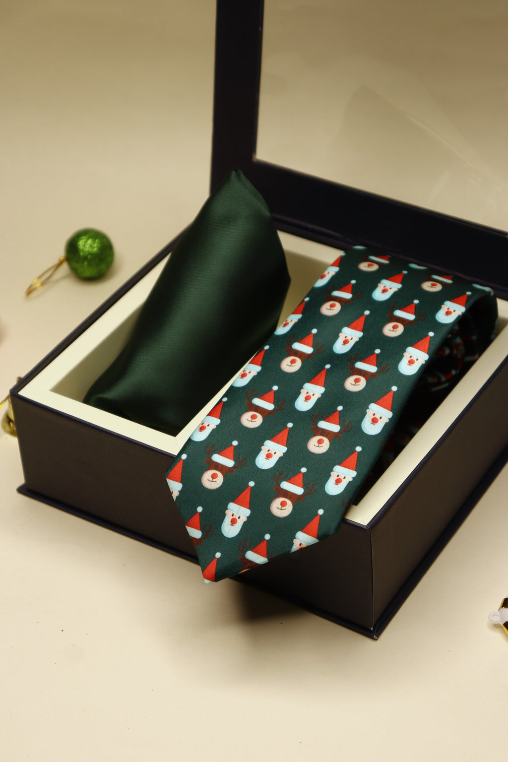 Santa Green Necktie & Green Pocket Square Gift Set