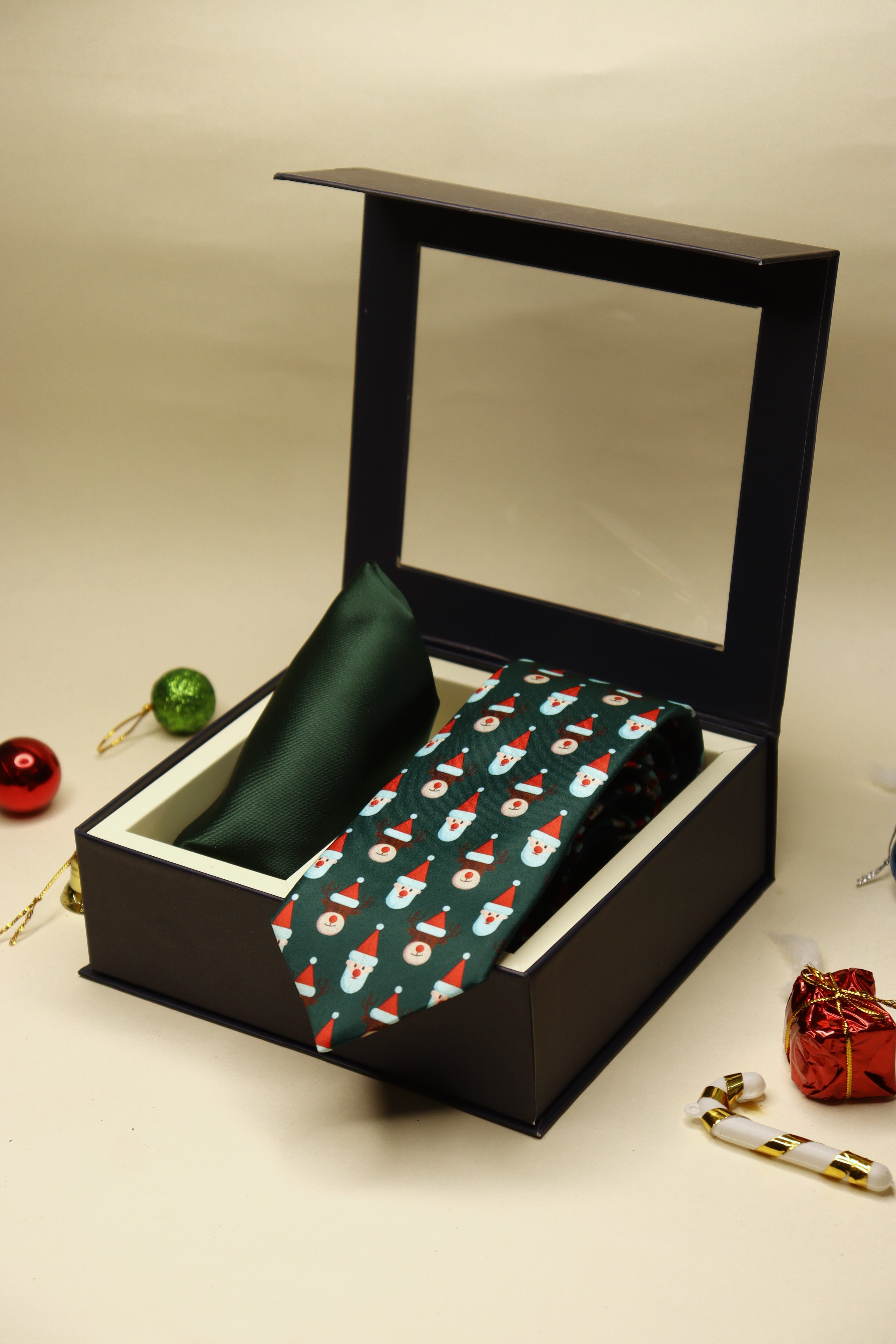 Santa Green Necktie & Green Pocket Square Gift Set