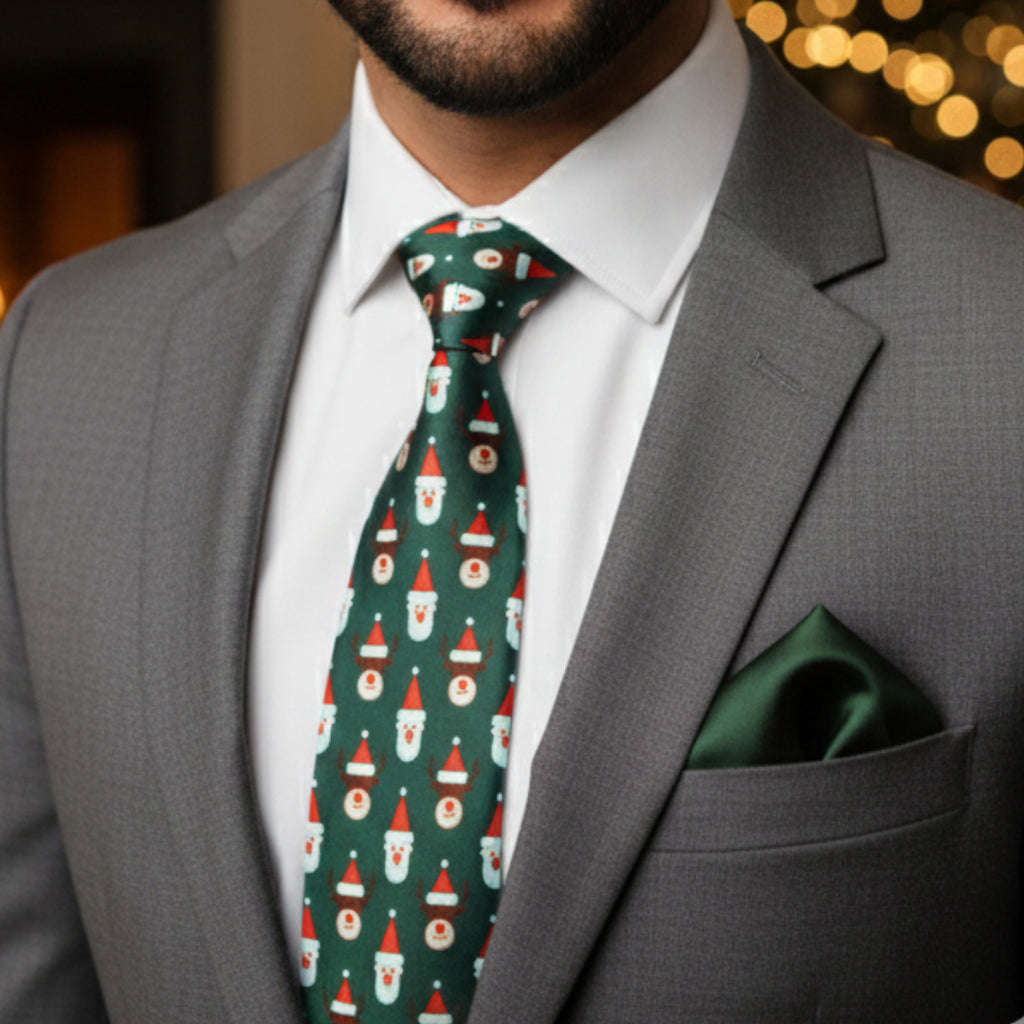 Santa Green Necktie & Green Pocket Square Gift Set