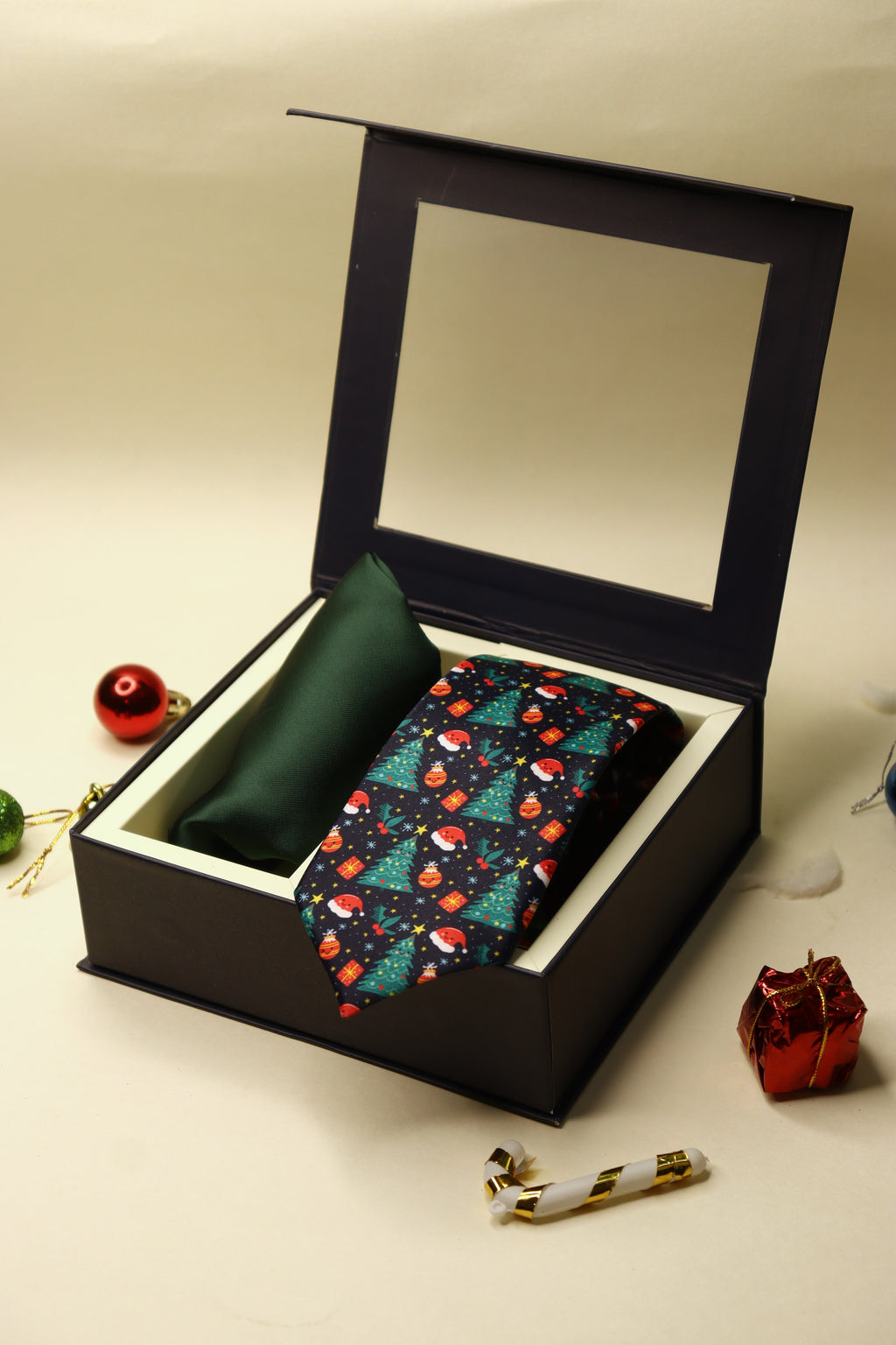 Christmas Blue Necktie & Green Pocket Square Gift Set