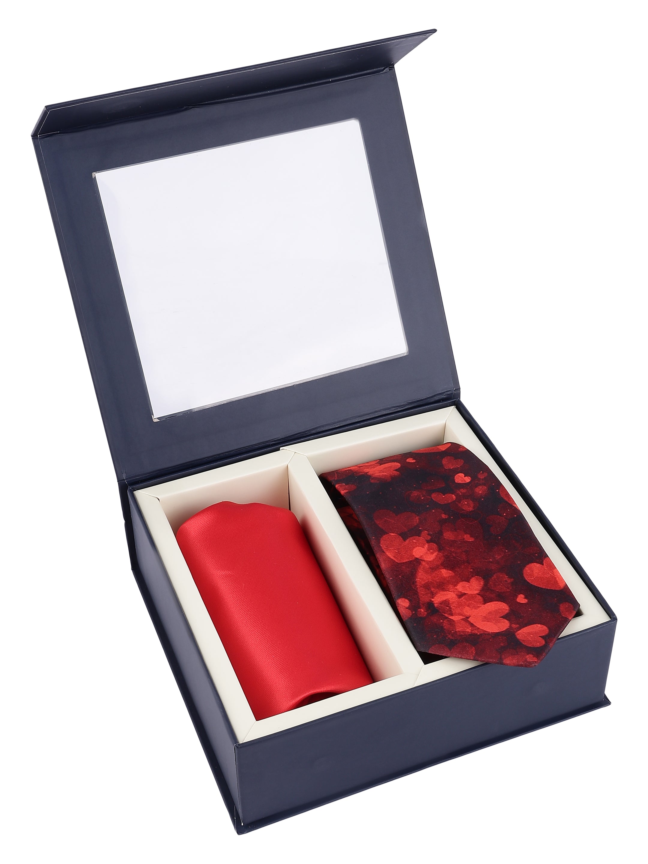 Red Abstract Heart Print Necktie with Pocket Square Valentine Gift Set