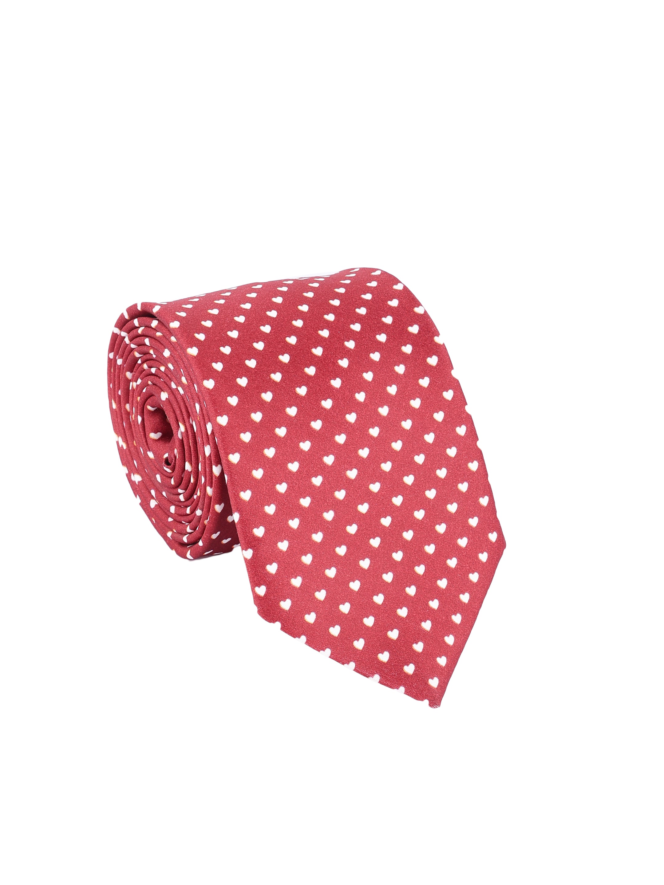 Maroon & White Heart Print Necktie  with Pocket Square Valentine Gift Set