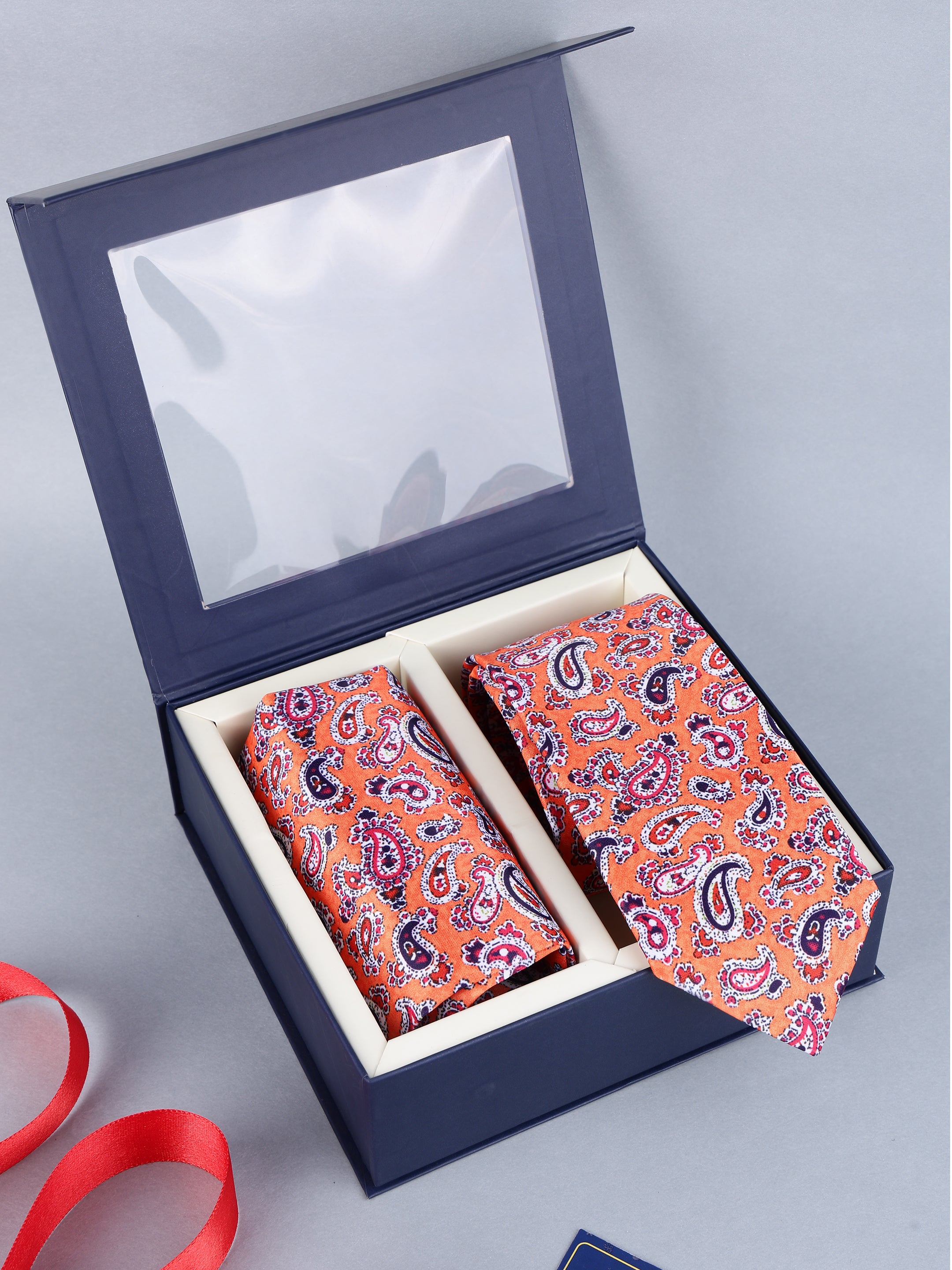 Orange Paisley Necktie & Pocket Square Gift Set