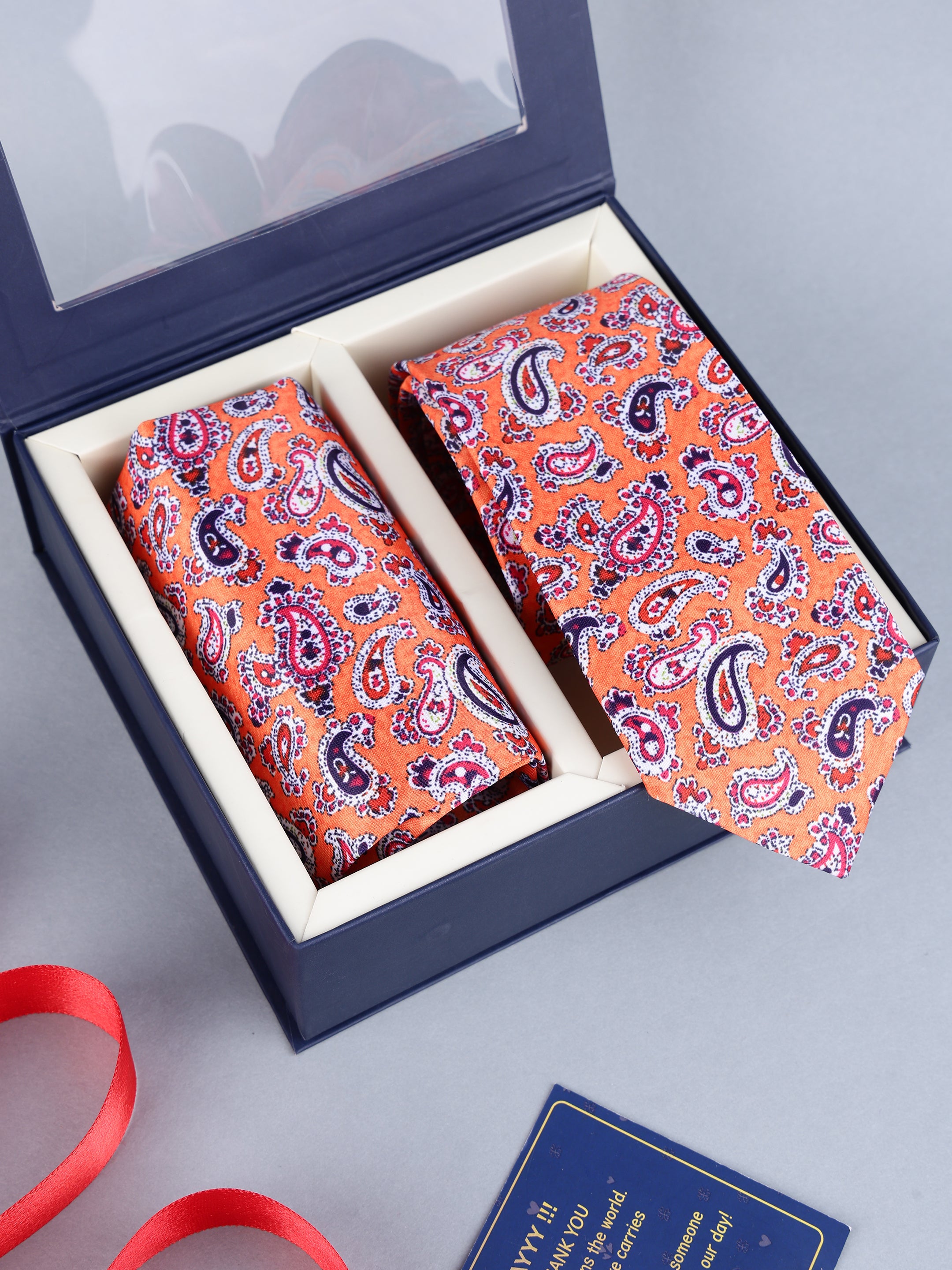 Orange Paisley Necktie & Pocket Square Gift Set