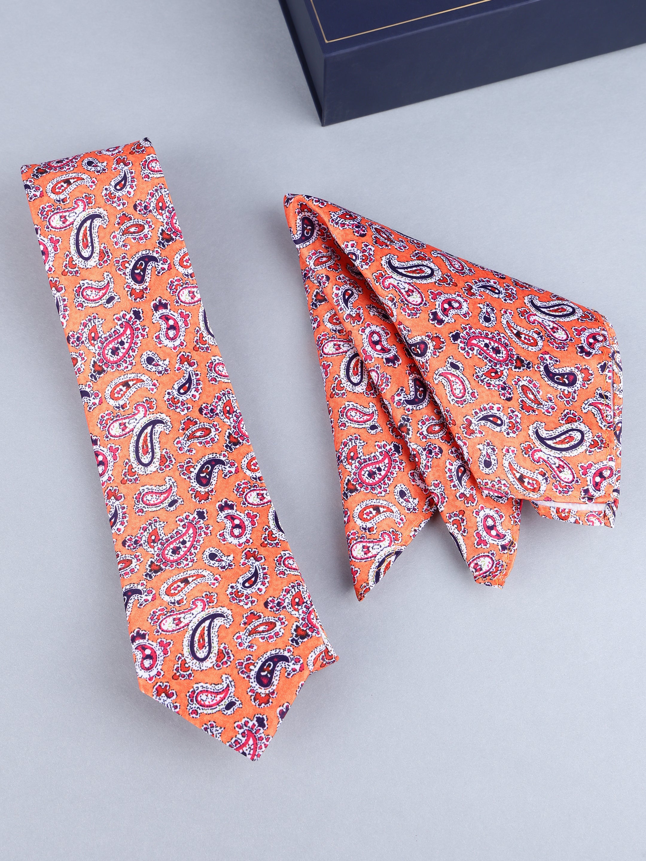 Orange Paisley Necktie & Pocket Square Gift Set