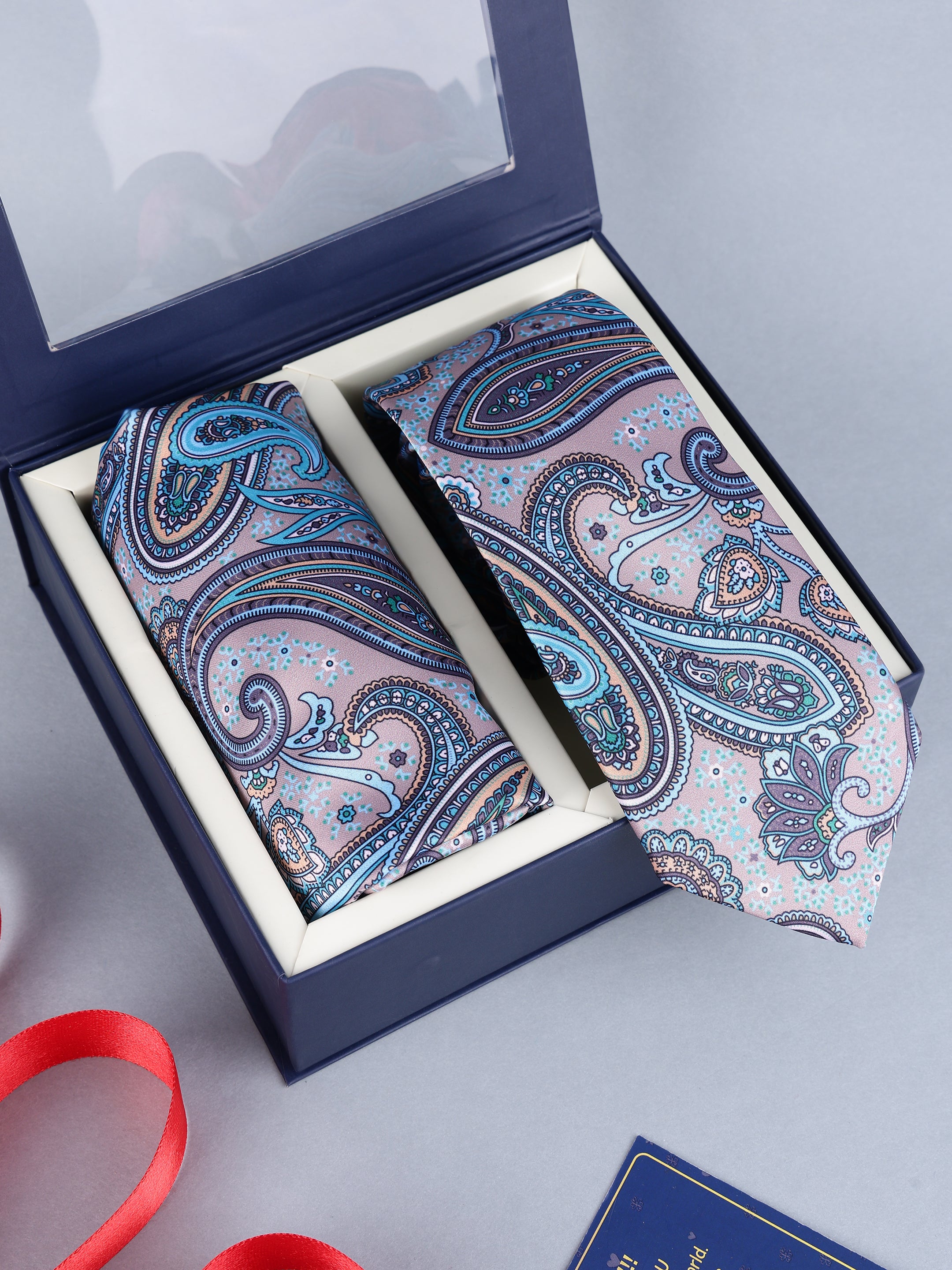 Dusty Mauve & Teal Paisley Necktie & Pocket Square Gift Set