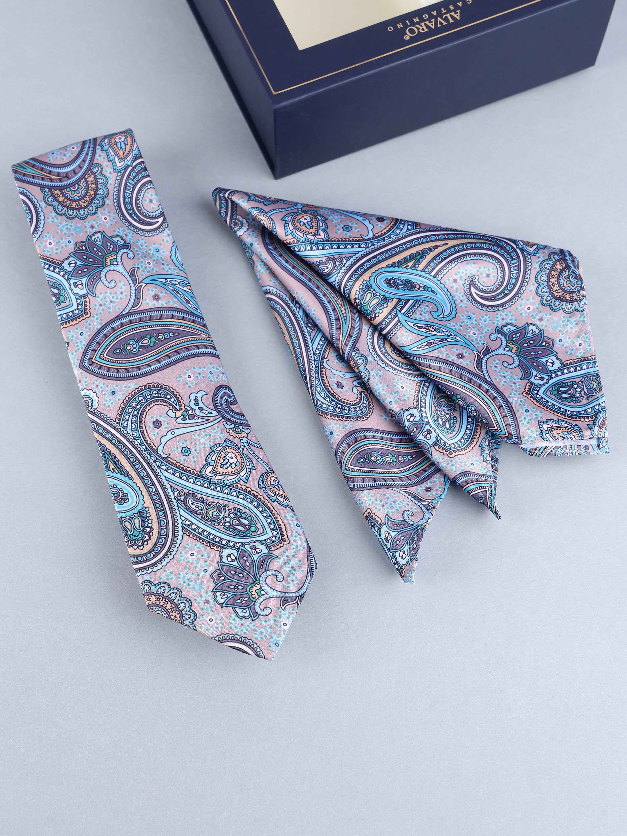 Dusty Mauve & Teal Paisley Necktie & Pocket Square Gift Set