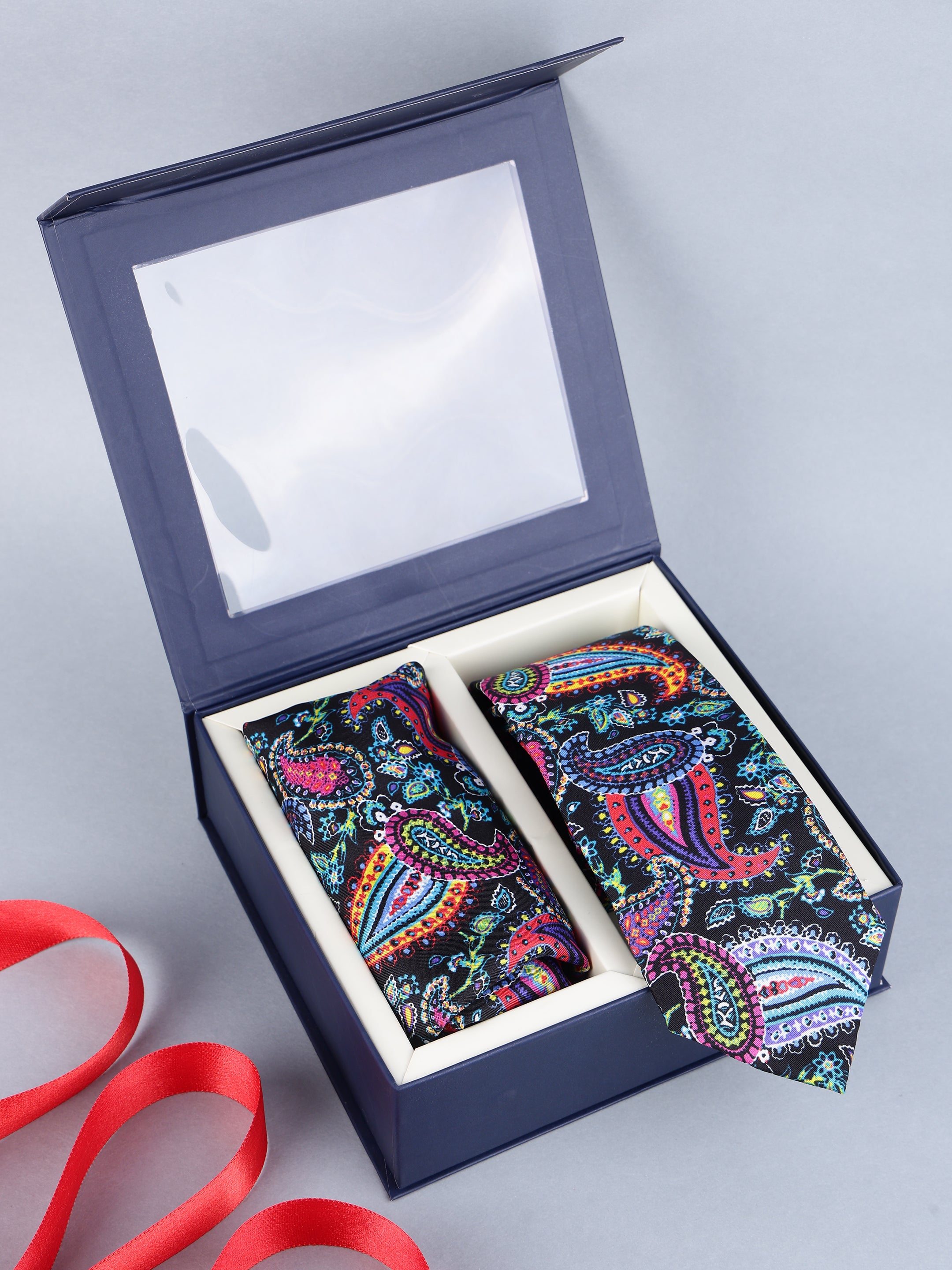 Black Vibrant Paisley Necktie & Pocket Square Gift Set