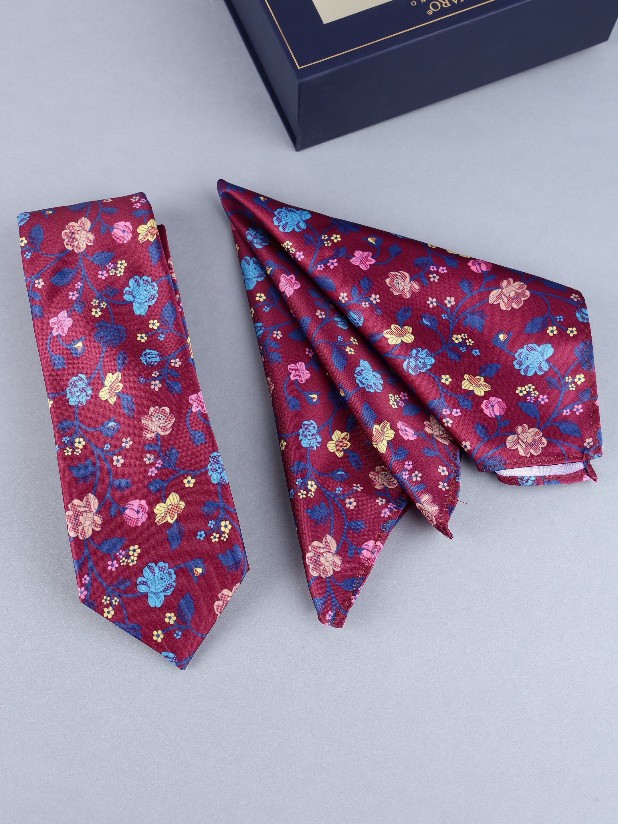 Maroon Floral Vine Necktie & Pocket Square Gift Set