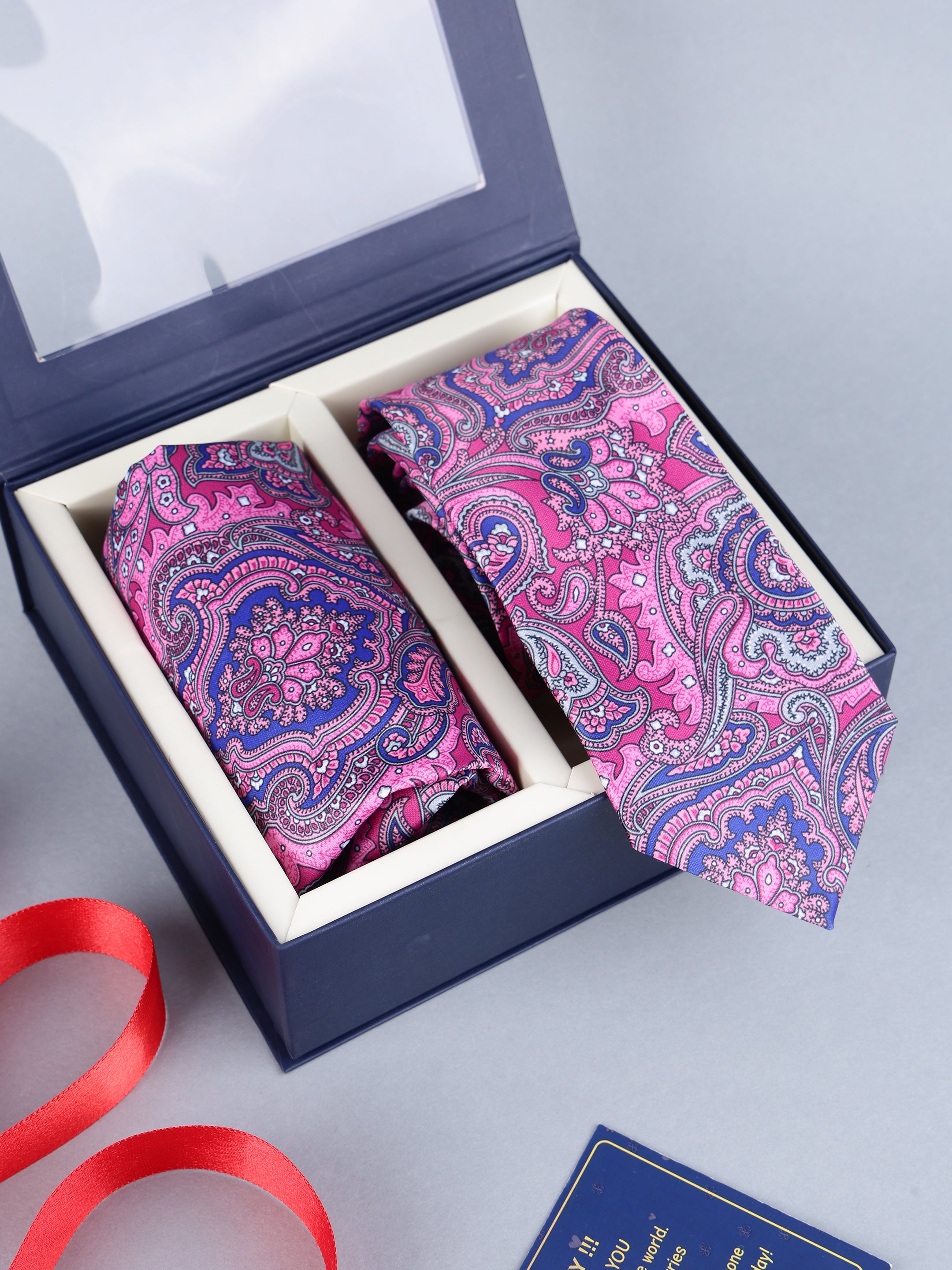 Magenta & Blue Paisley Tie & Pocket Square Gift Set