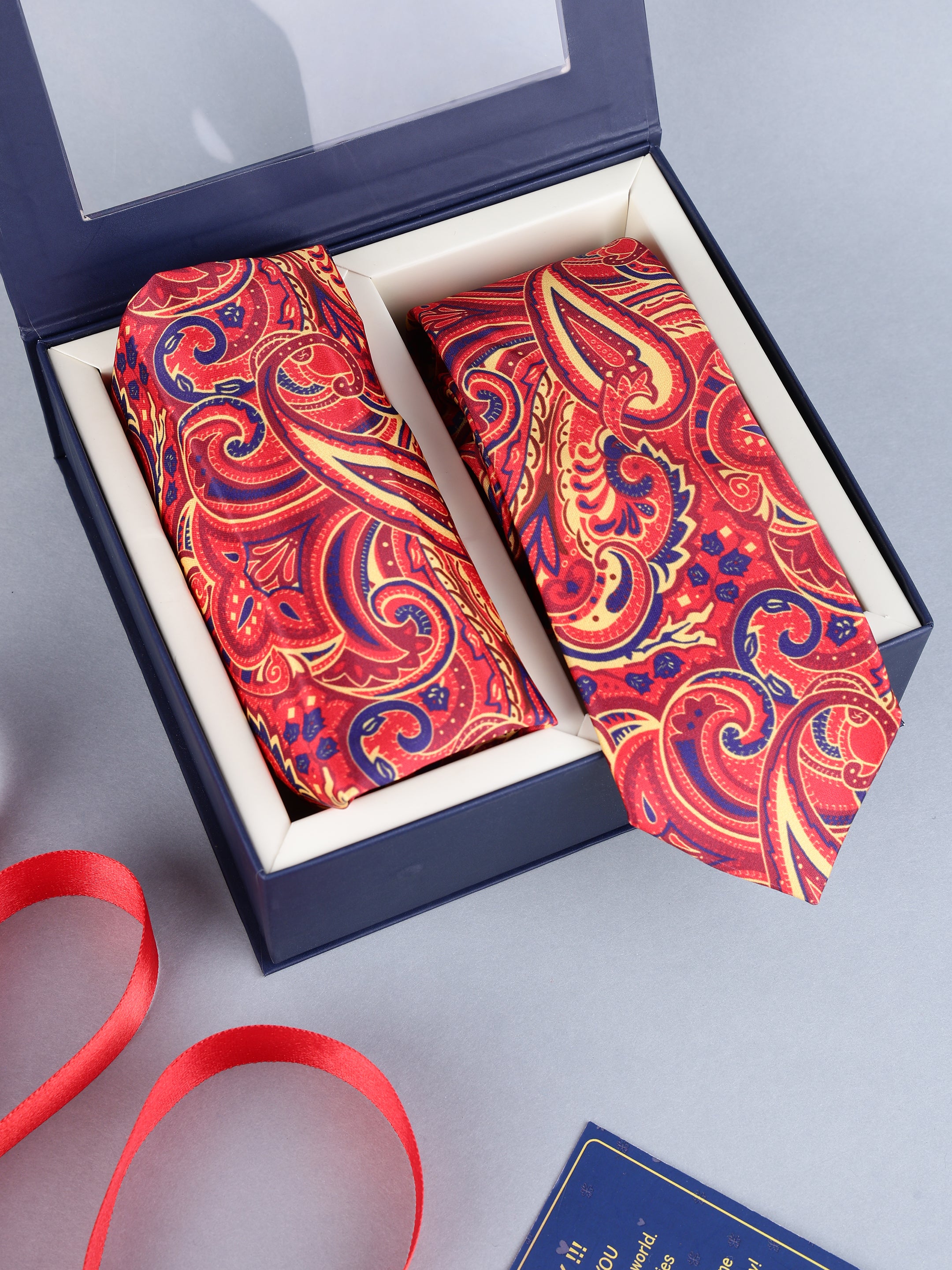 Orange & Amber Paisley Tie & Pocket Square Set