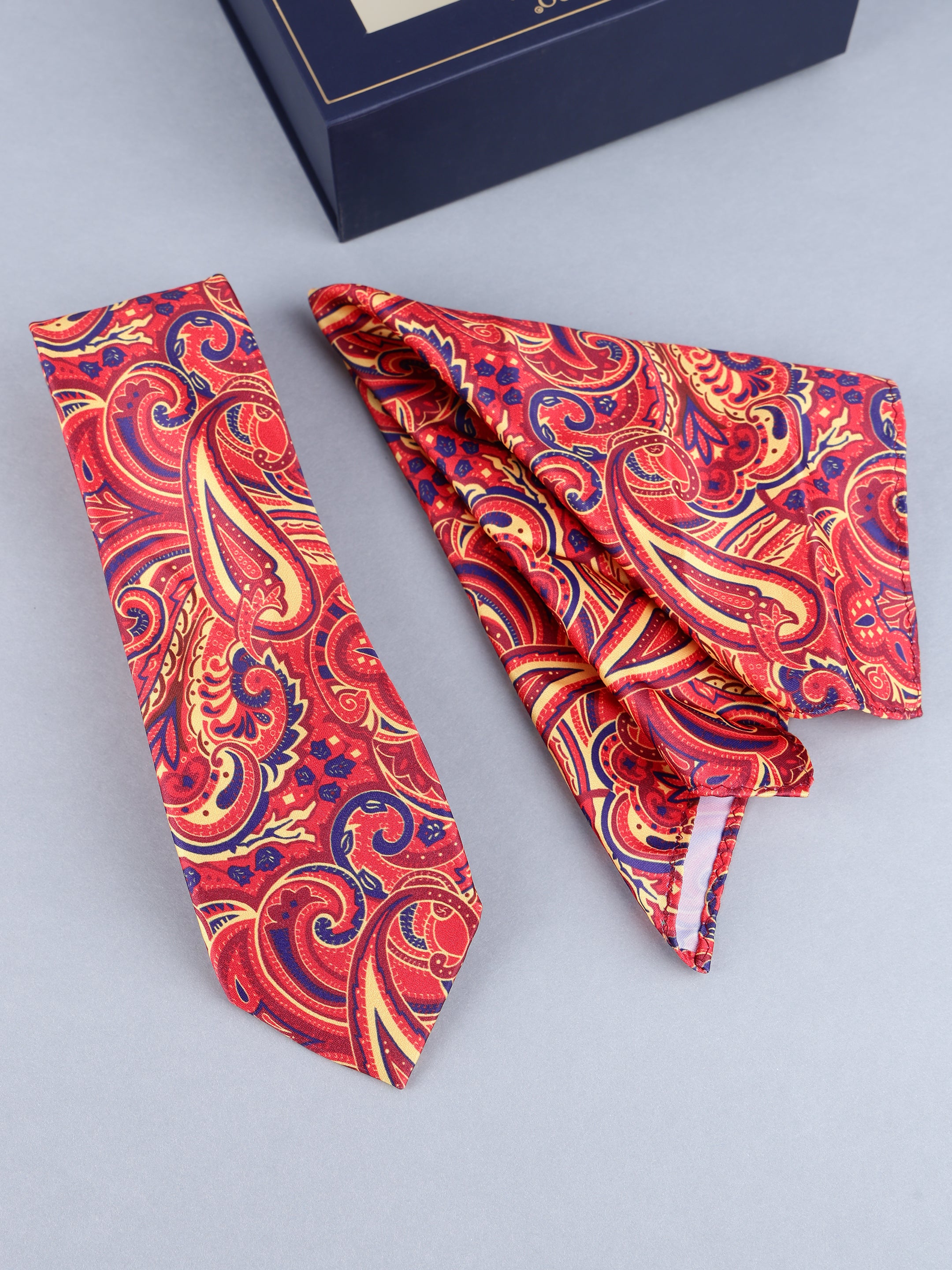 Orange & Amber Paisley Tie & Pocket Square Set