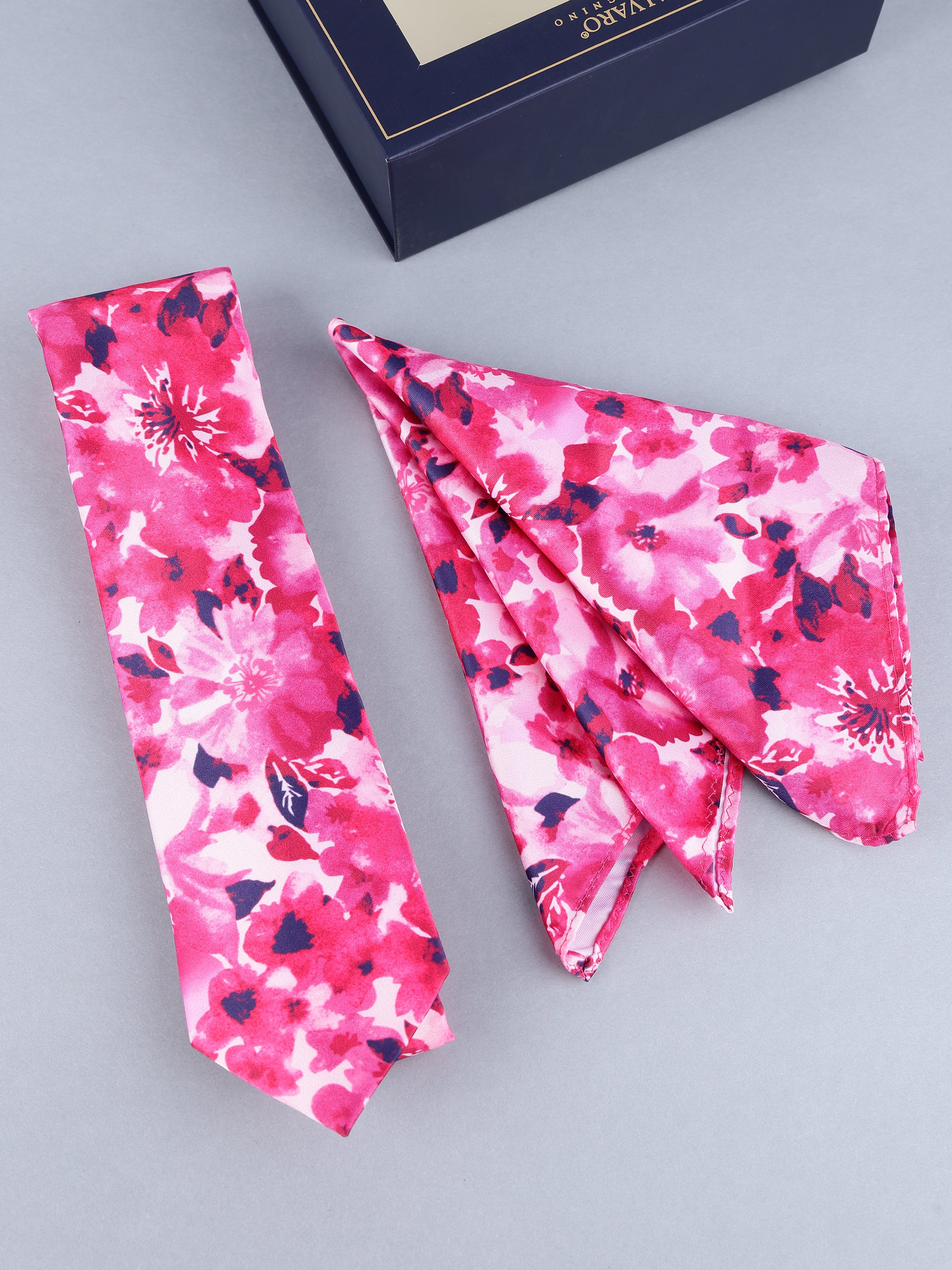 Pink Floral Necktie & Pocket Square Set