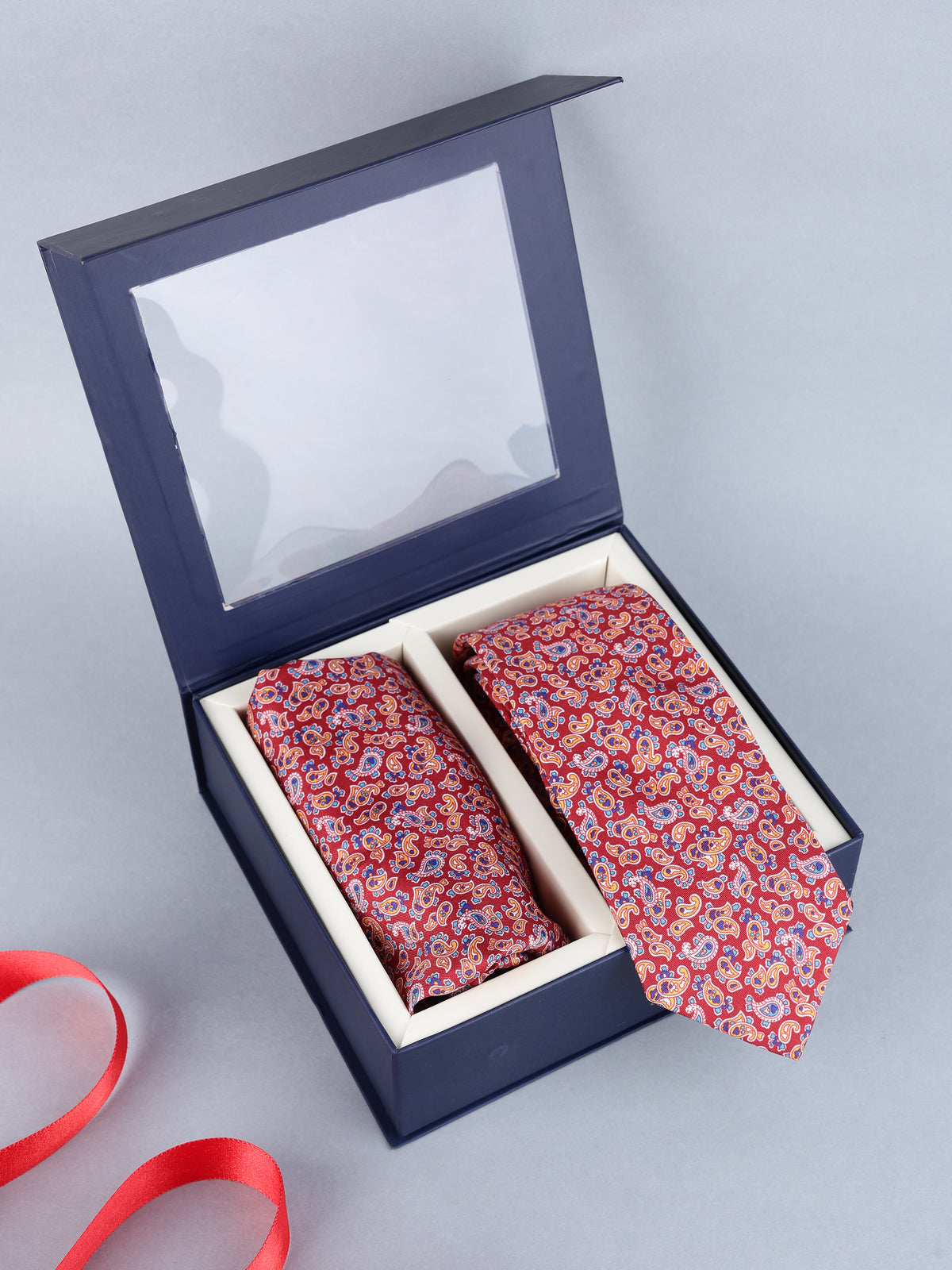 Red Paisley Necktie & Pocket Square Set