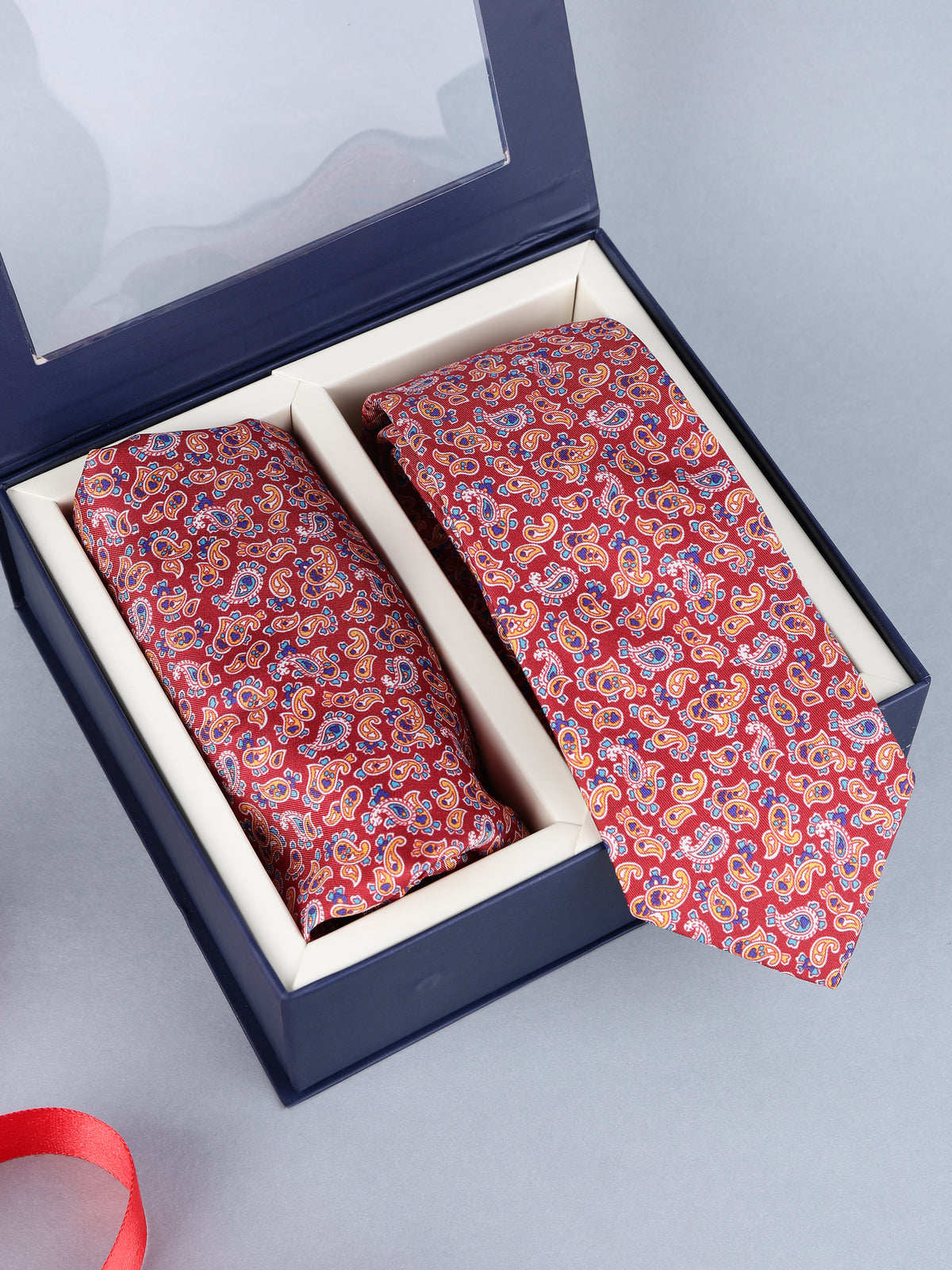 Red Paisley Necktie & Pocket Square Set