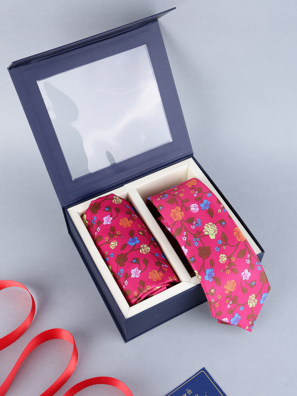 Magenta Floral Vine Necktie & Pocket Square Set