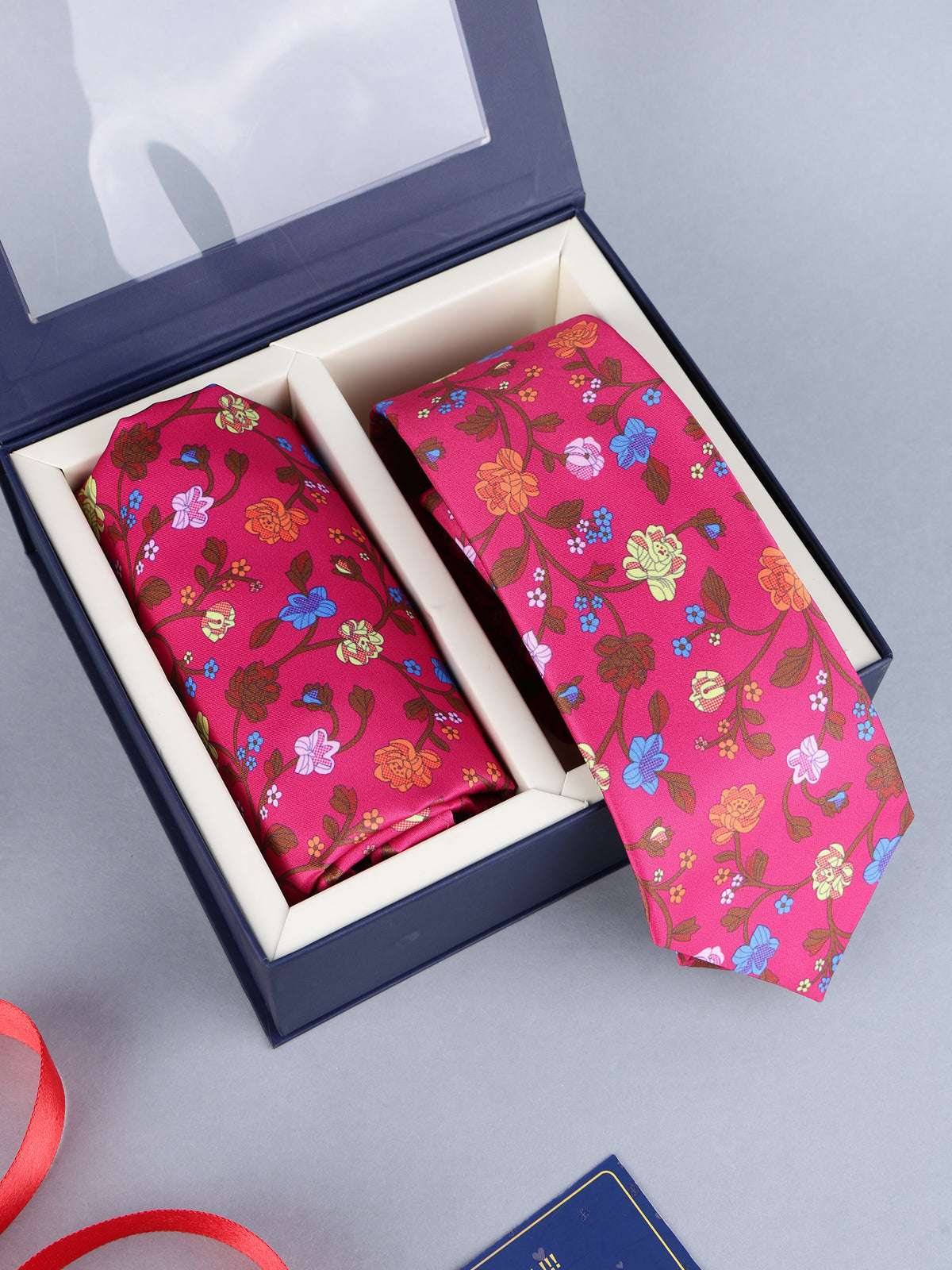Magenta Floral Vine Necktie & Pocket Square Set