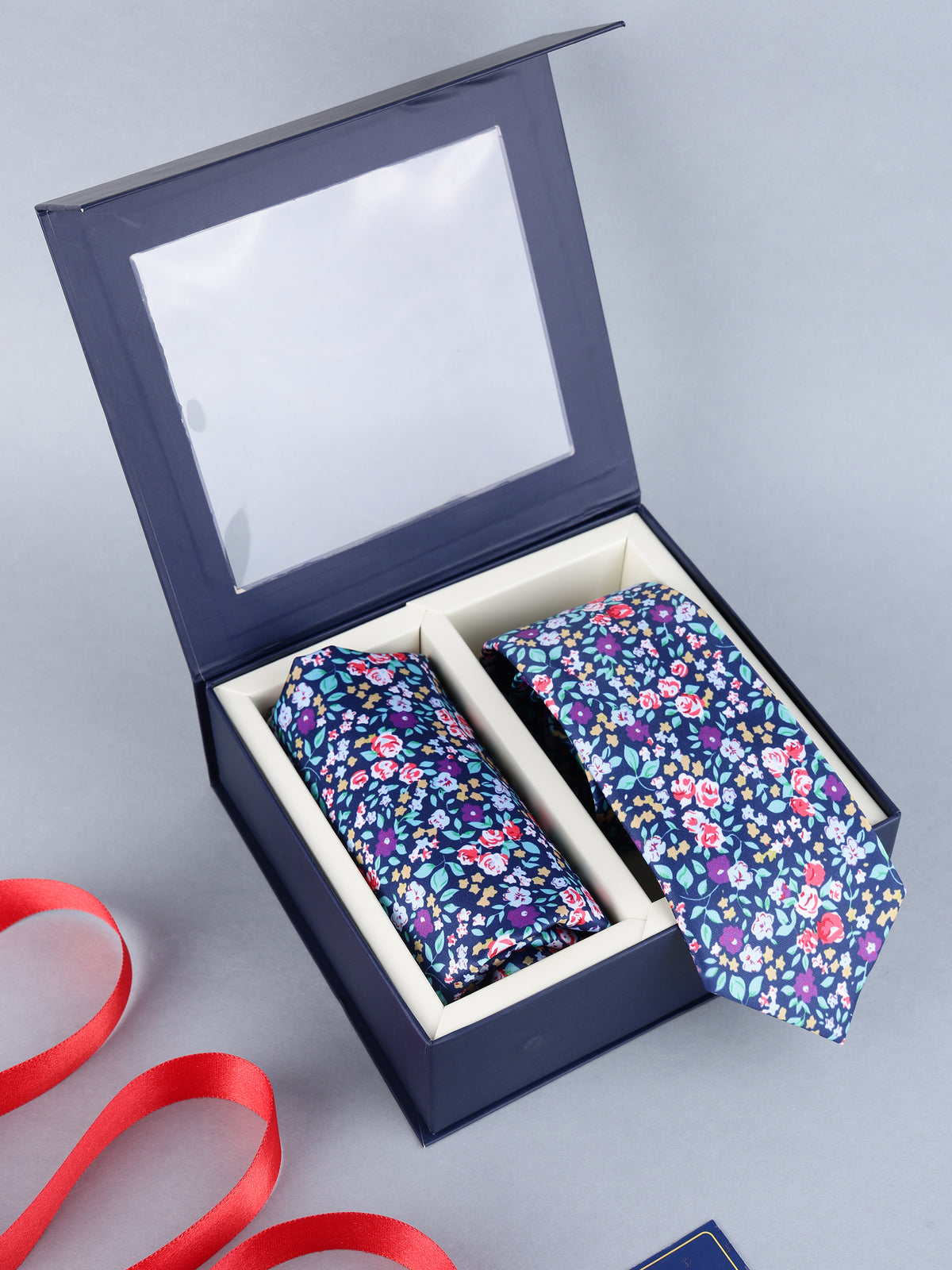 Navy Ditsy Floral Necktie & Pocket Square Set