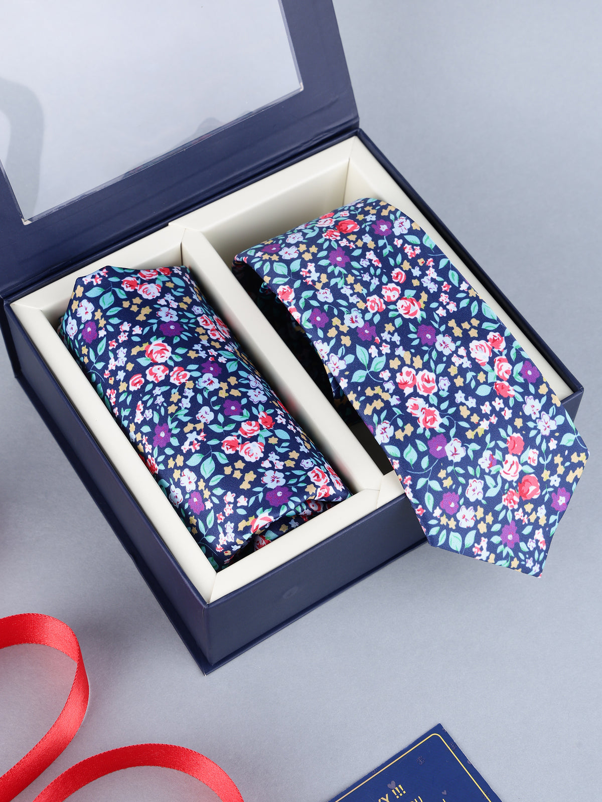 Navy Ditsy Floral Necktie & Pocket Square Set