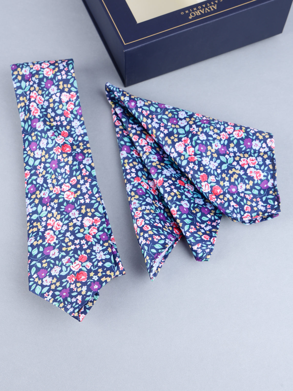 Navy Ditsy Floral Necktie & Pocket Square Set