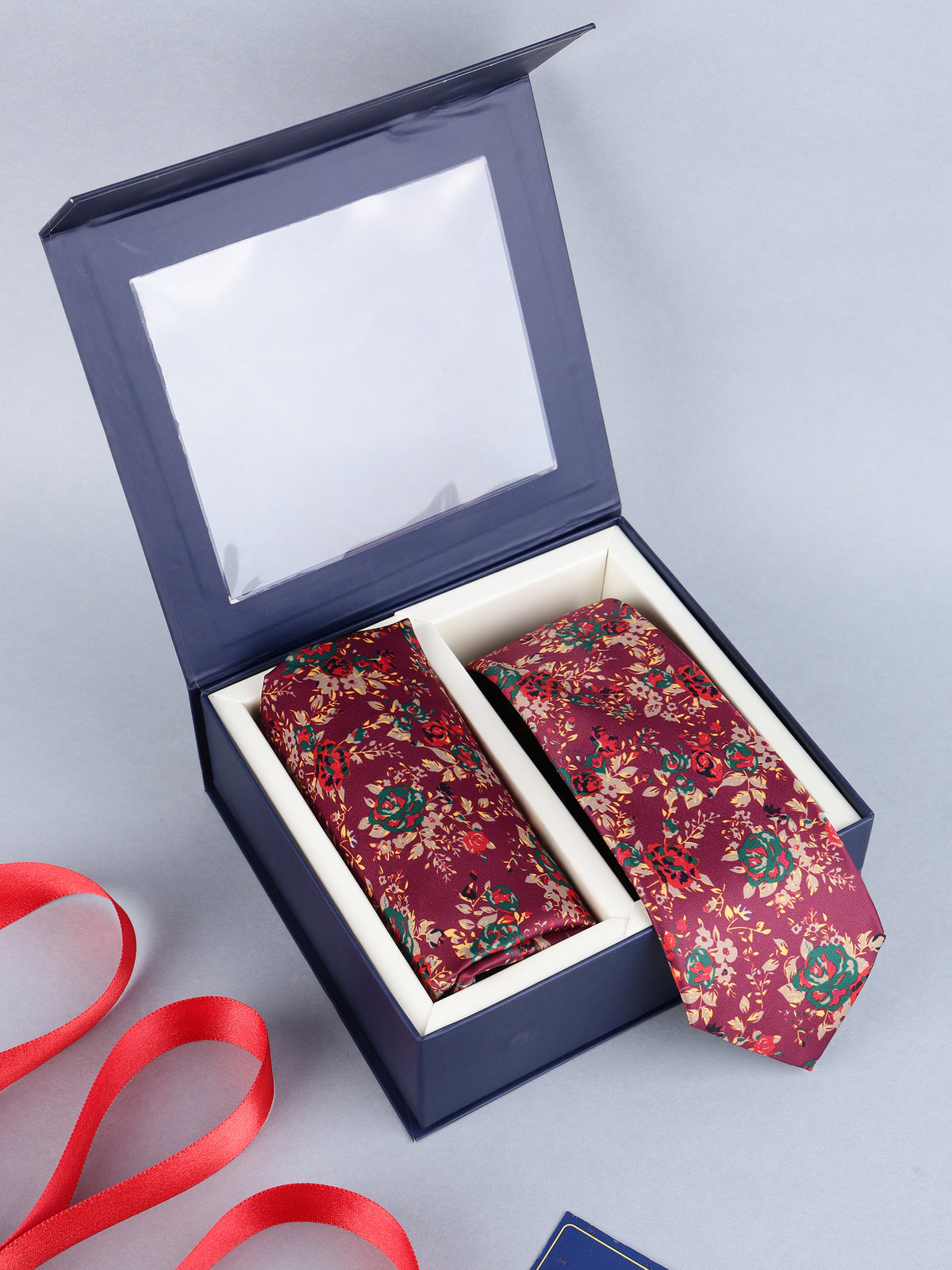 Maroon Tapestry Floral Necktie & Pocket Square Set