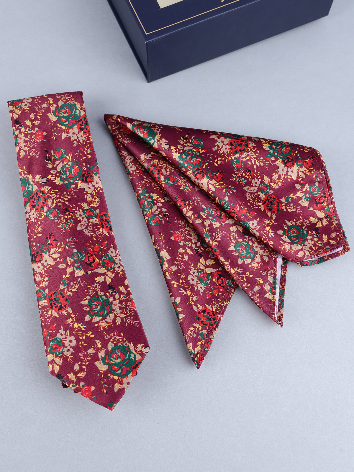Maroon Tapestry Floral Necktie & Pocket Square Set