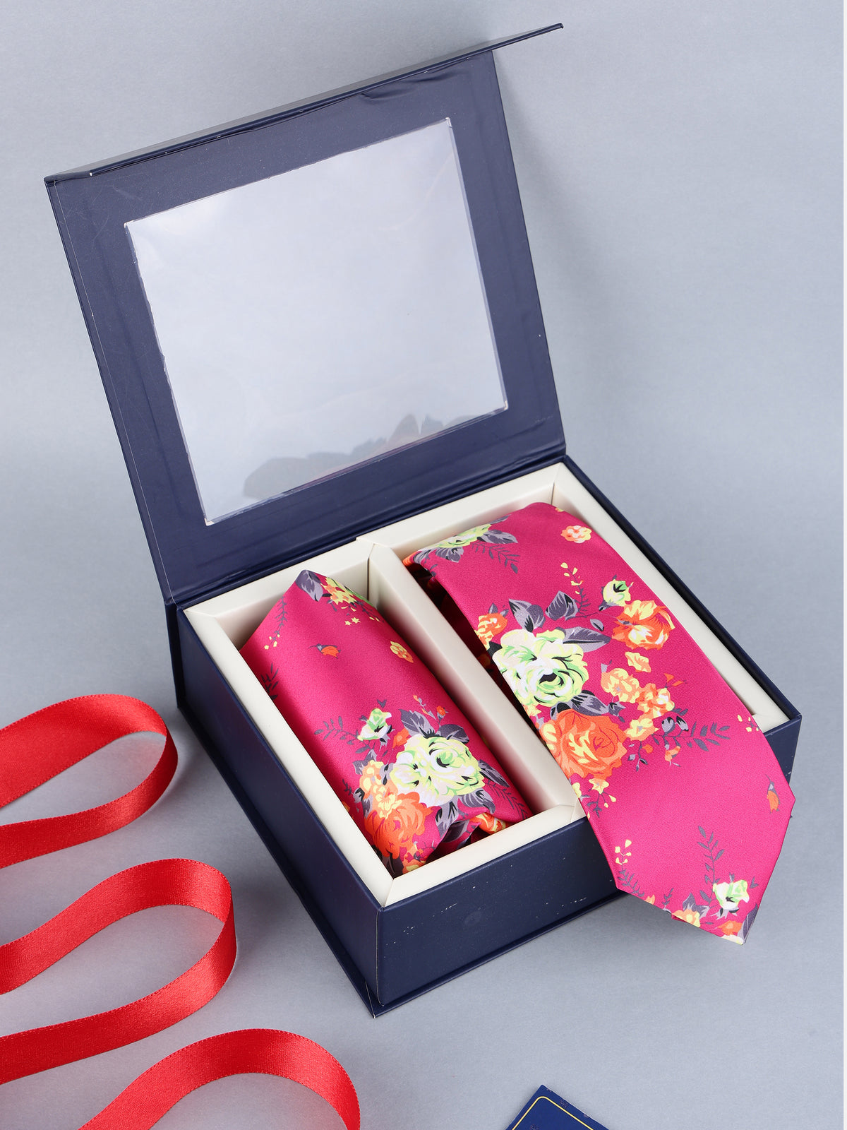 Fuchsia Rose Floral Necktie & Pocket Square Set