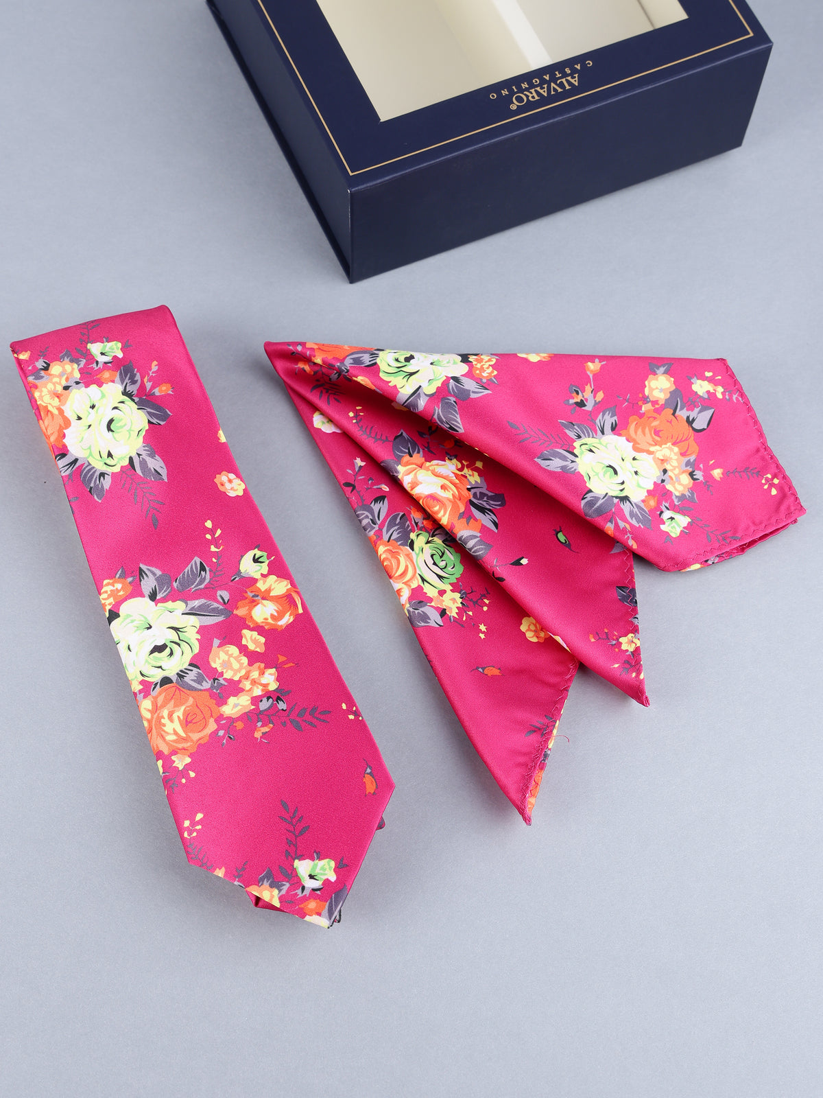 Fuchsia Rose Floral Necktie & Pocket Square Set