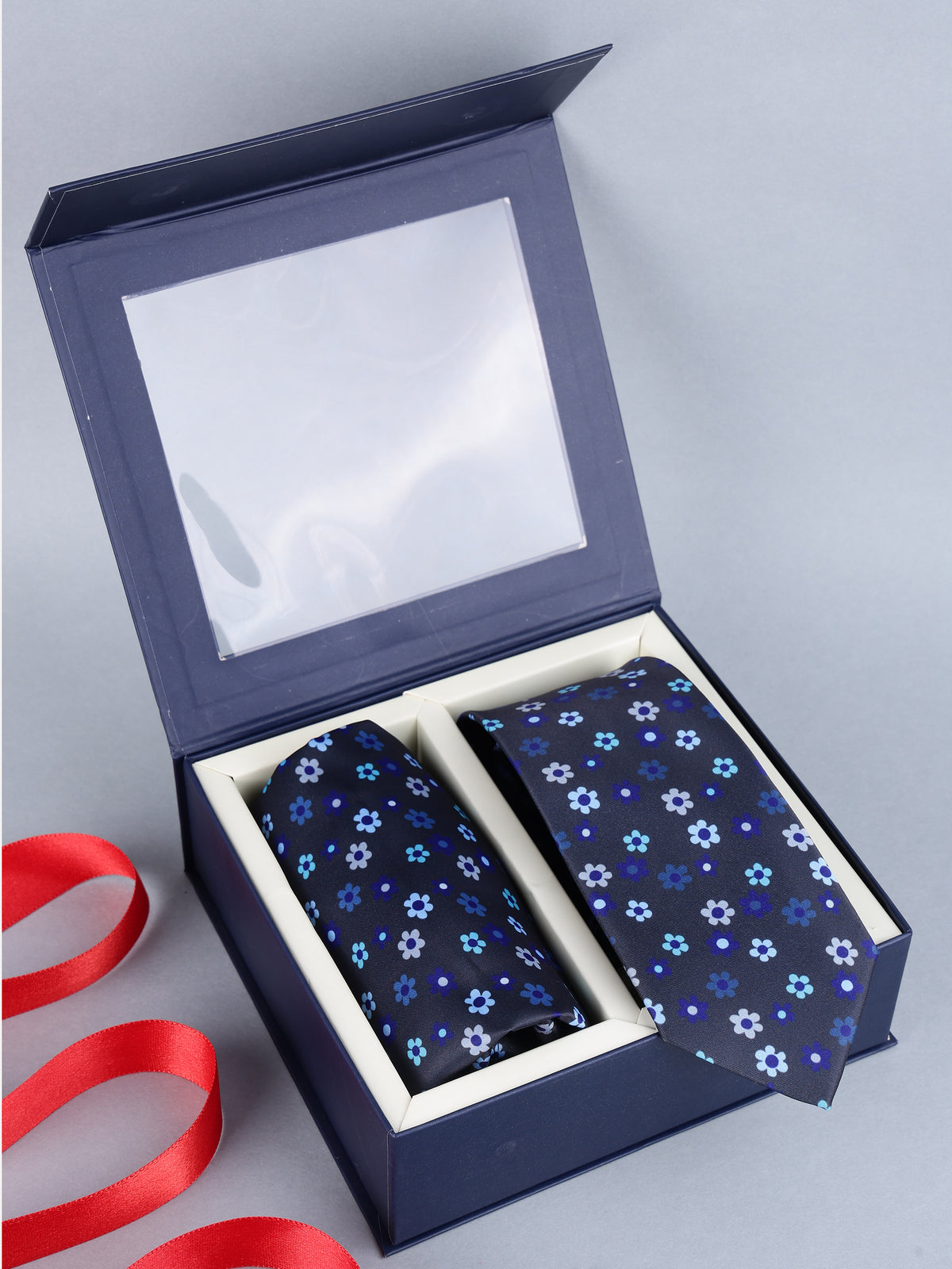Dark Navy Micro Floral Necktie & Pocket Square Set