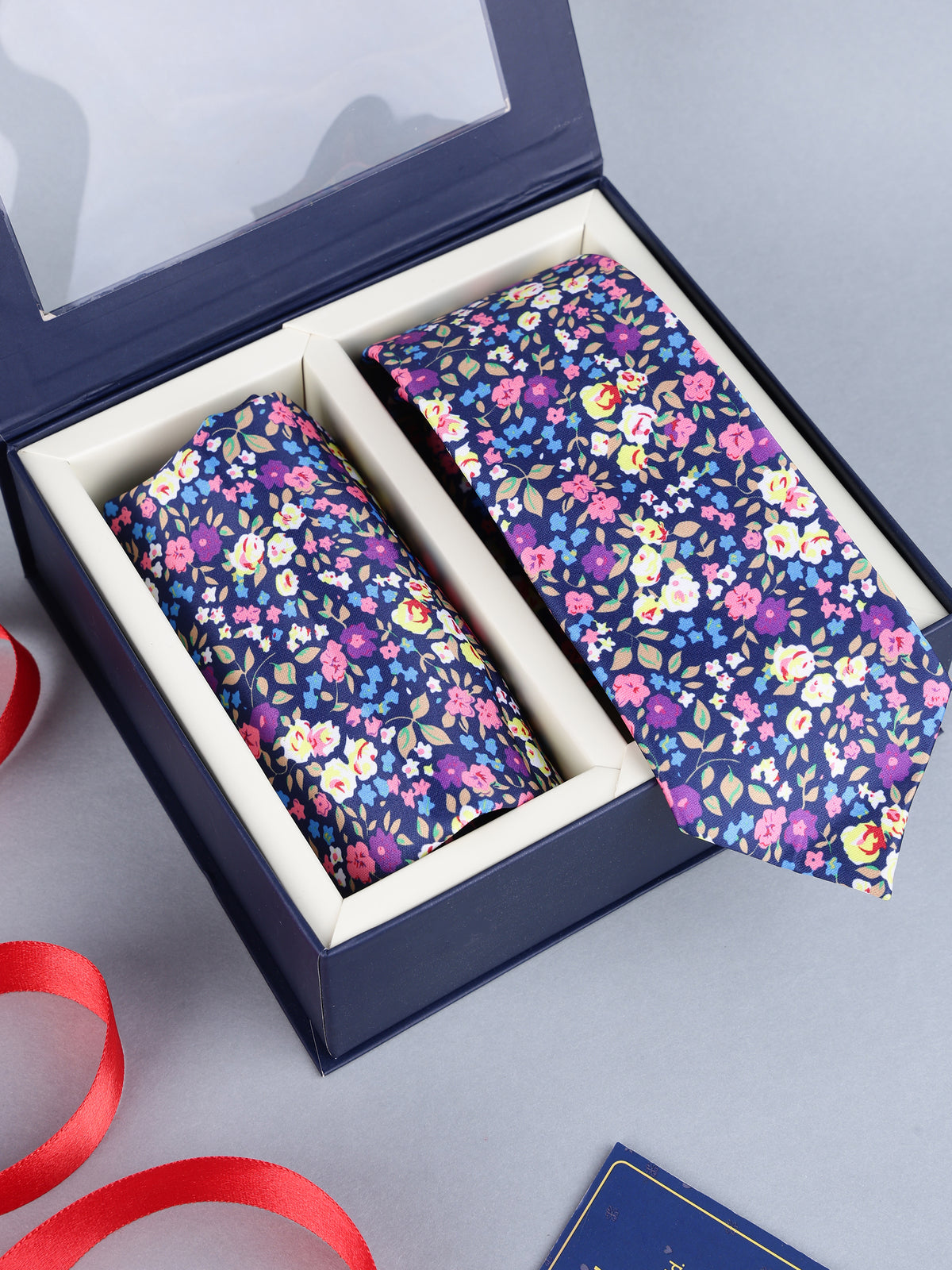 Navy Bright Meadow Floral Necktie & Pocket Square Set