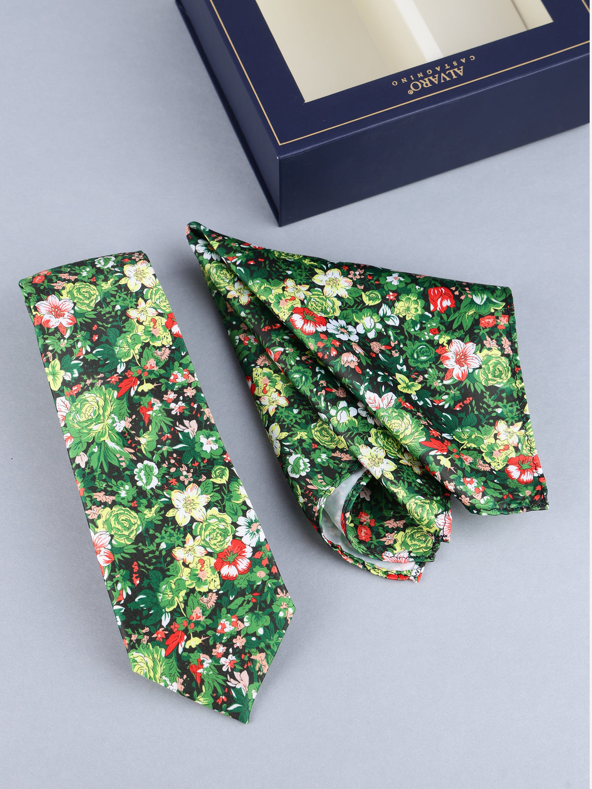 Emerald Garden Floral Necktie & Pocket Square Set