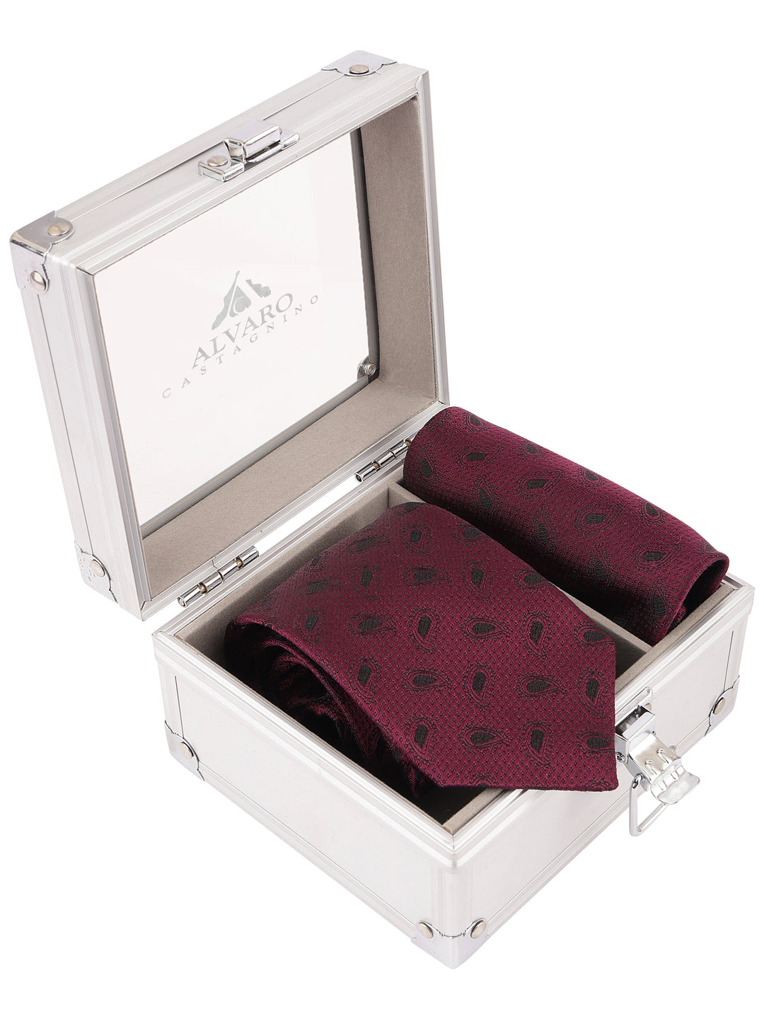 Maroon Paisley Silk Accessory Set