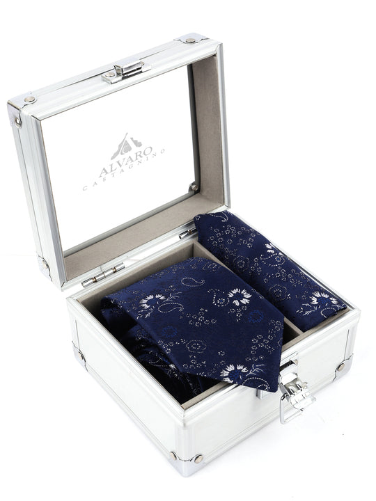 Alvaro Castagnino Men Blue & White Colour Silk Accessory Gift Set