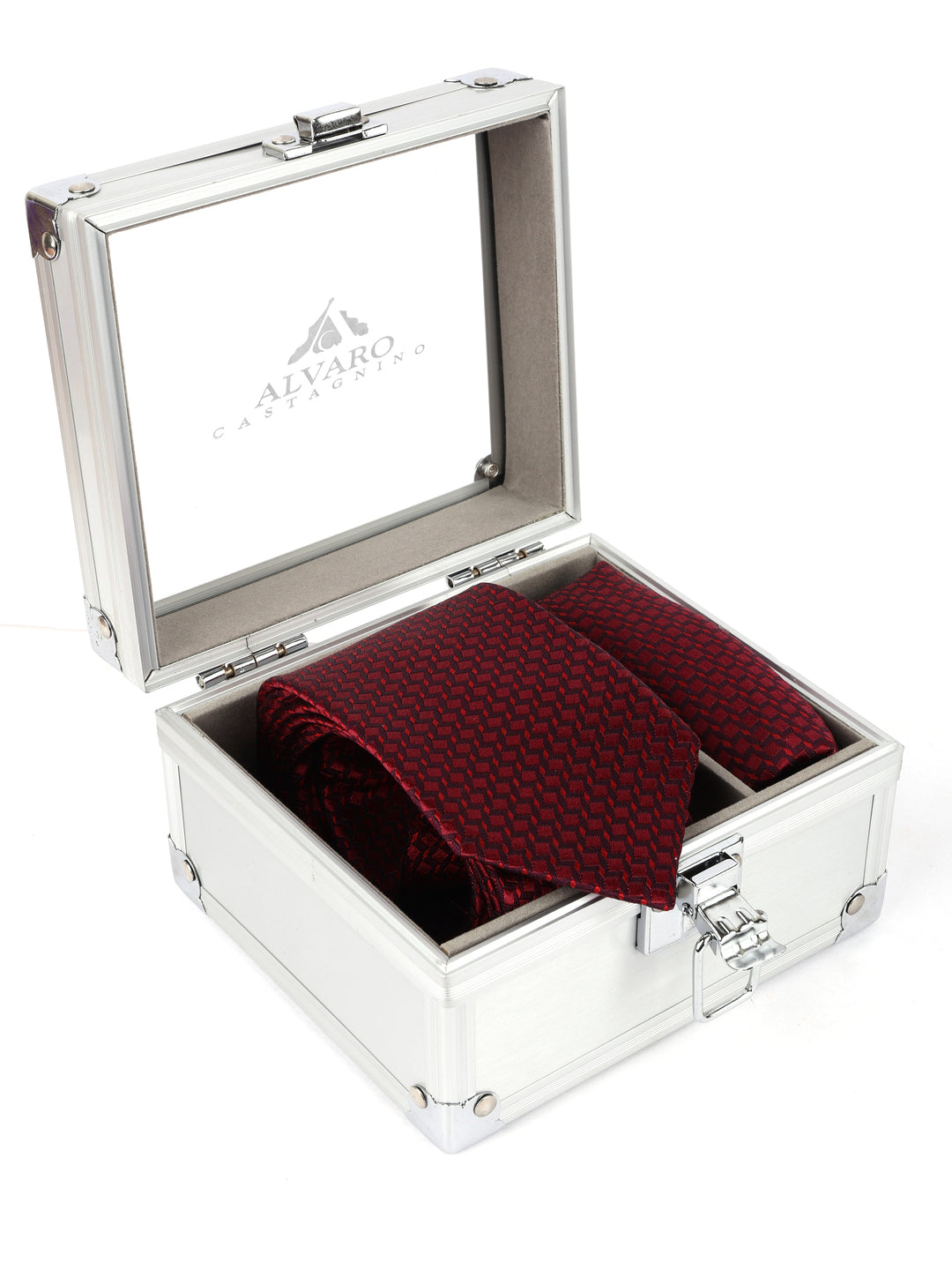 Maroon Geometric Silk Accessories Gift Set