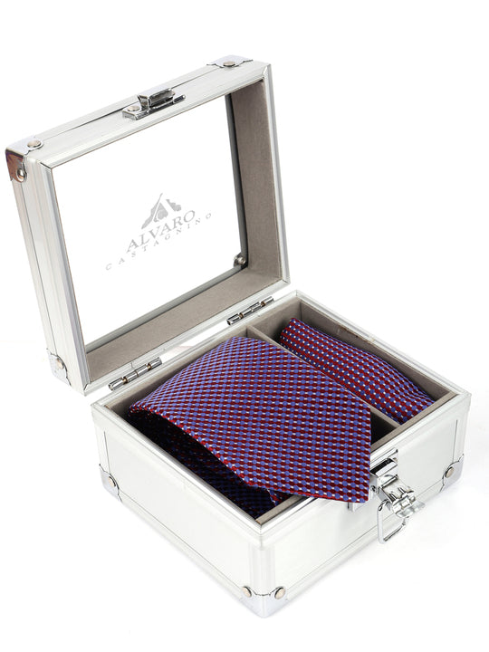 Alvaro Castagnino Men Blue & Maroon Colour Silk Accessory Gift Set