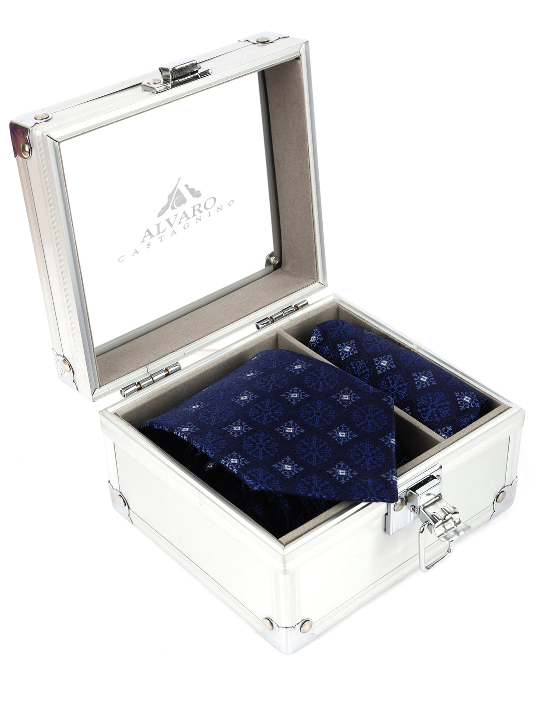 Alvaro Castagnino Men Blue & White Colour Silk Accessory Gift Set