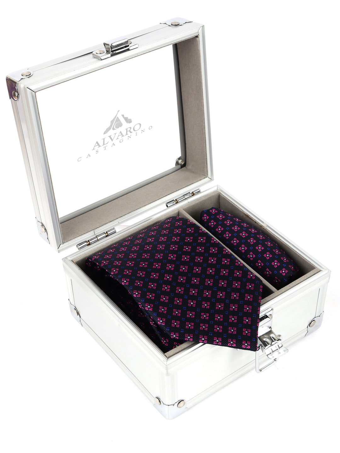 Alvaro Castagnino Men Blue & Pink Colour Silk Accessory Gift Set