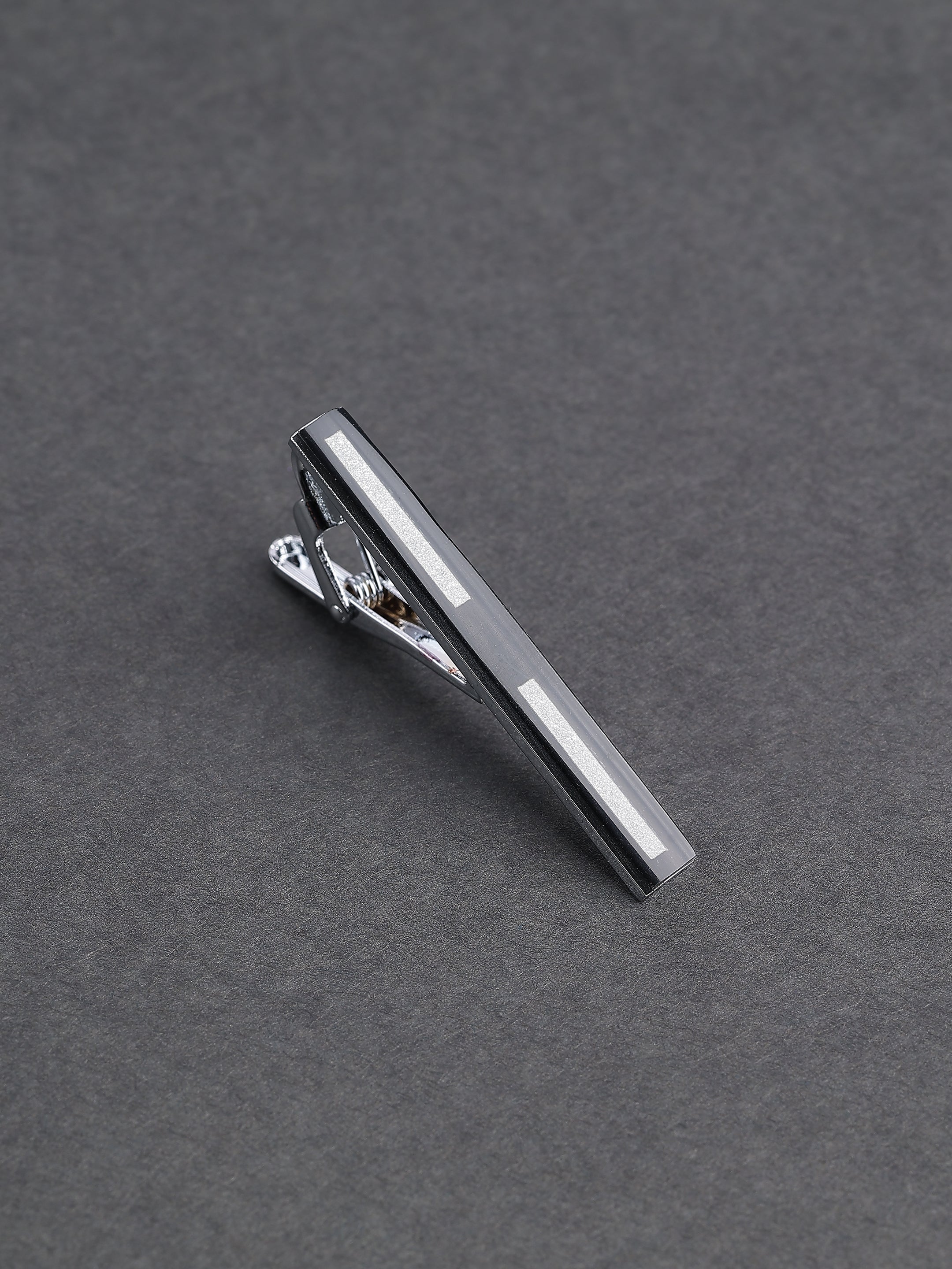 Black & Frosted Silver Linear Tie Pin