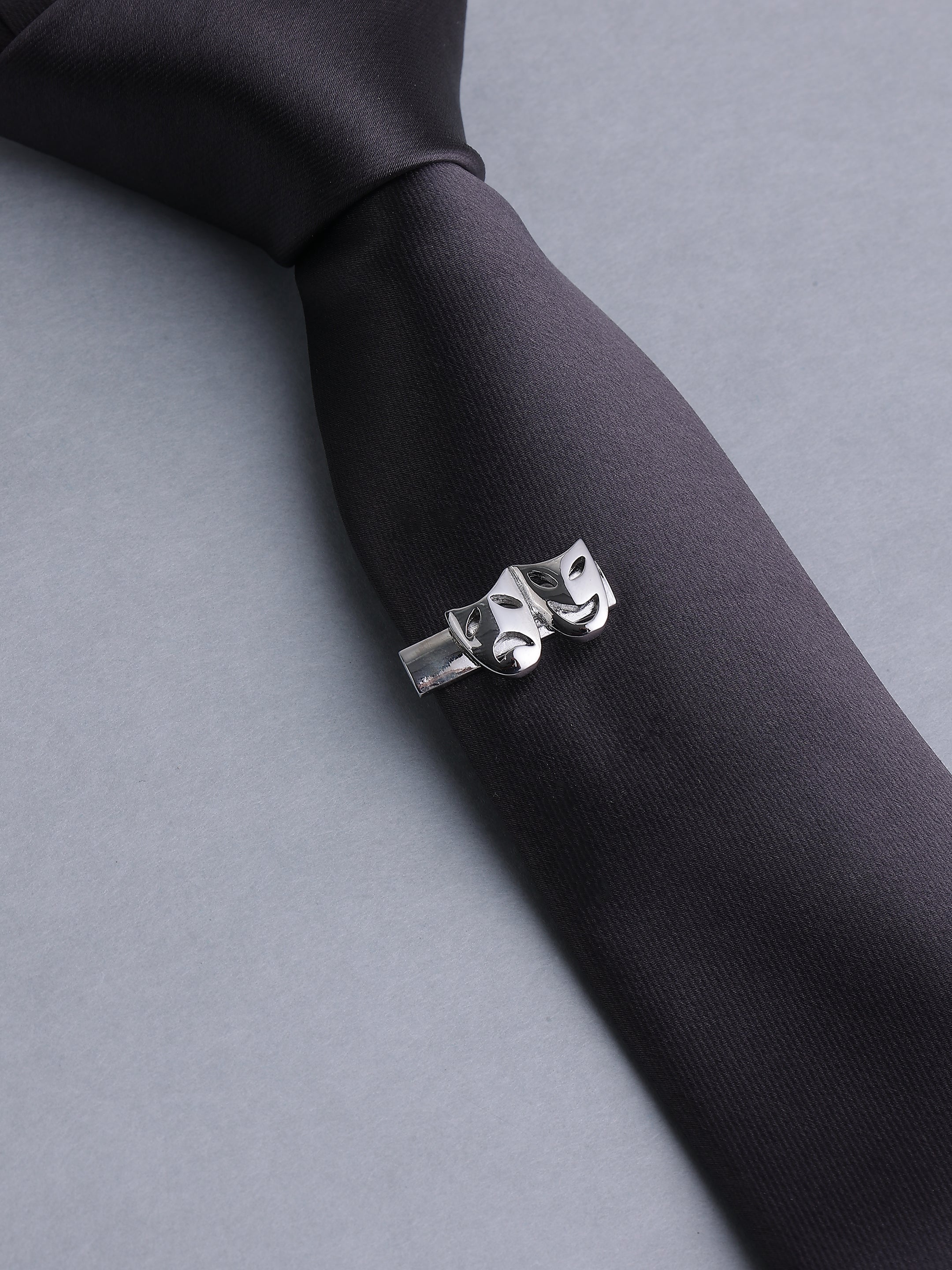 Silver-Toned Drama Masks Novelty Tie Pin